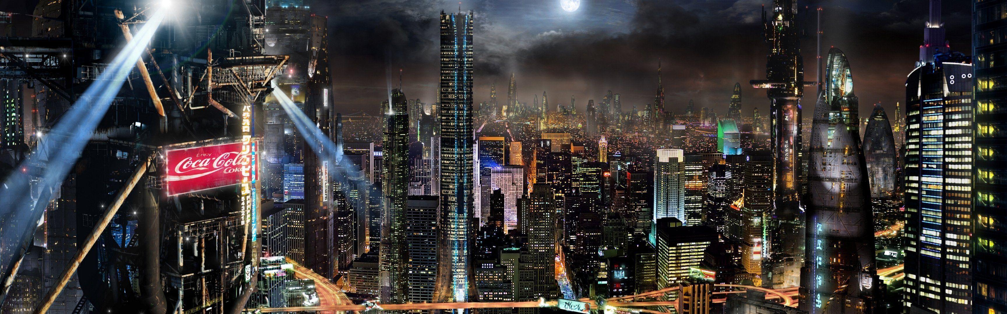 night city advertising floodlight panorama HD wallpaper