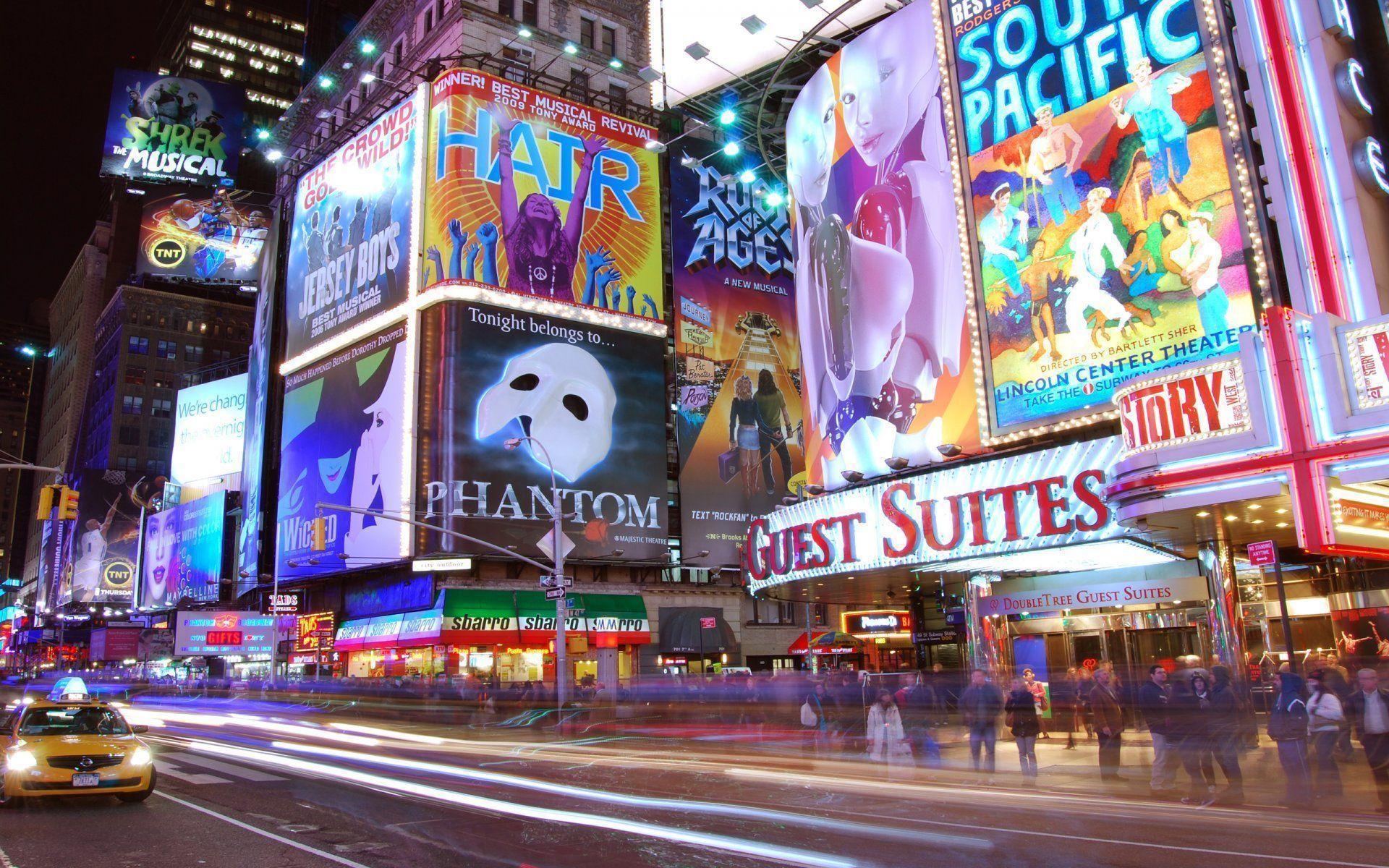 times square new york night lights advertising HD wallpaper