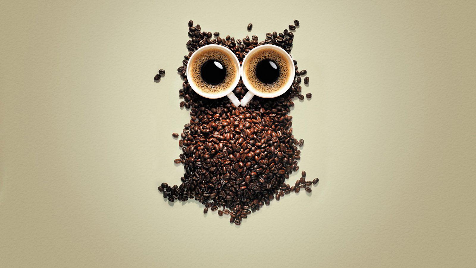 Wide Eyed Coffee Owl / Extra Strong Coffee Advertising Wallpaper