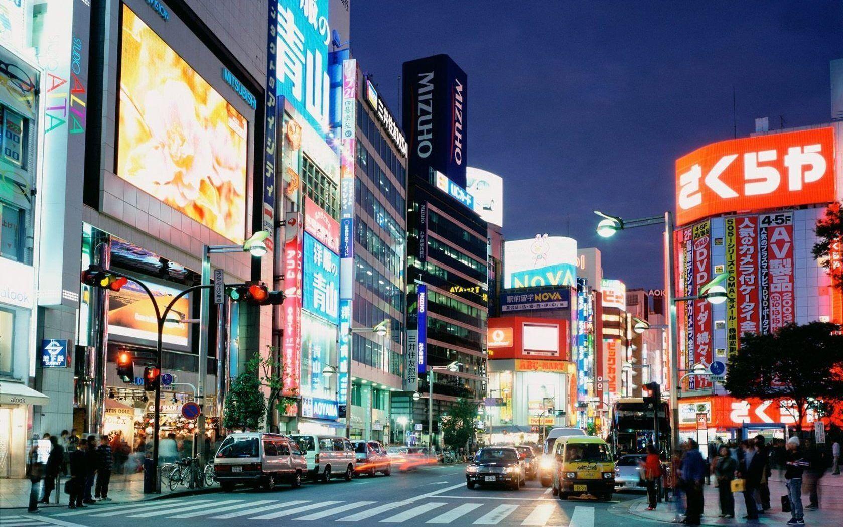 japan street motion advertising lights transition night HD wallpaper