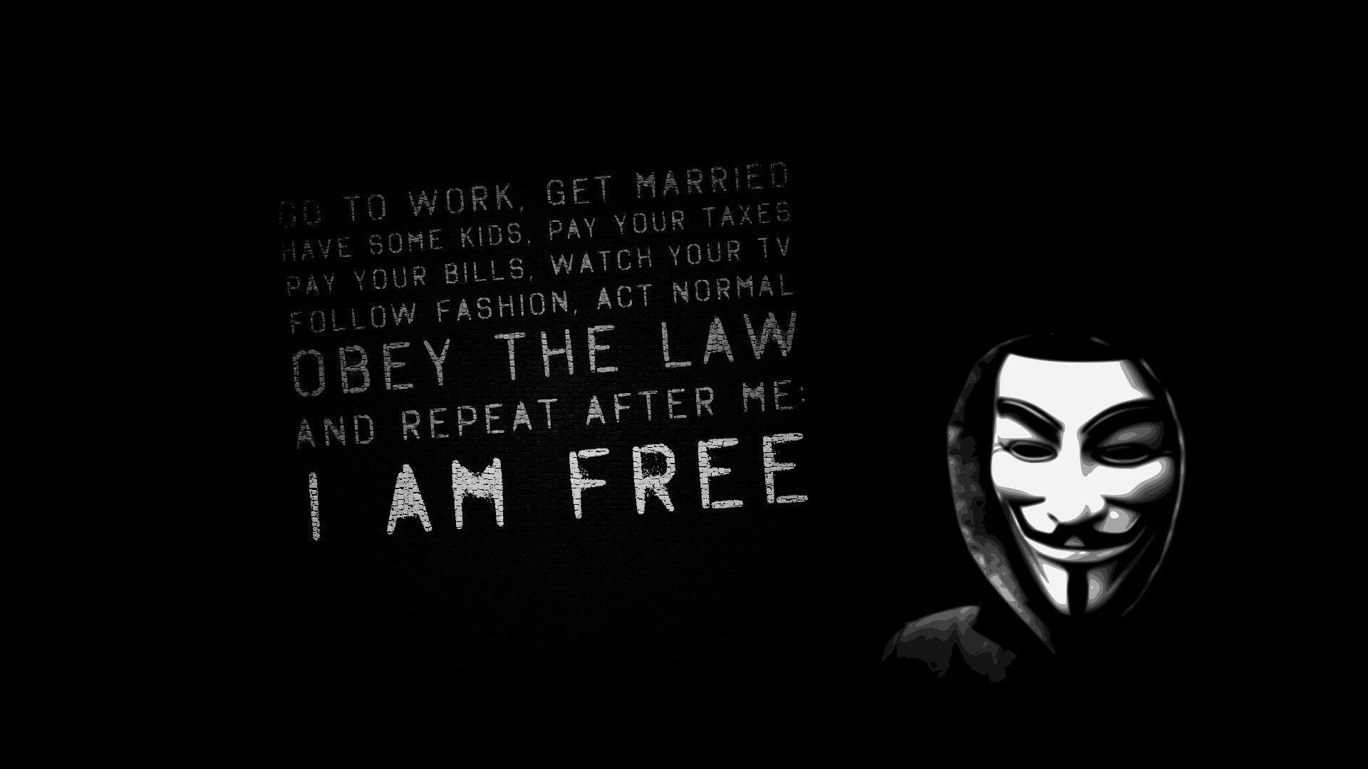 minimalism, I Am Free, Quote, USA, Anonymous, Guy Fawkes Mask