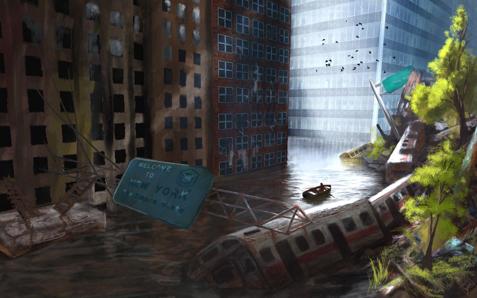 Sci Fi Post Apocalyptic Flood Cities Architecture Buildings Dark