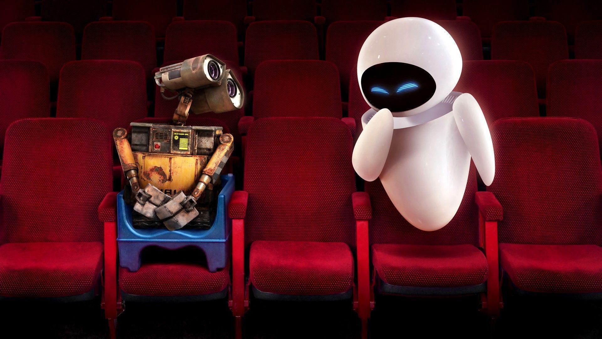 Wall E And Eve At The Cinema Widescreen Wallpaper. Wide Wallpaper.NET