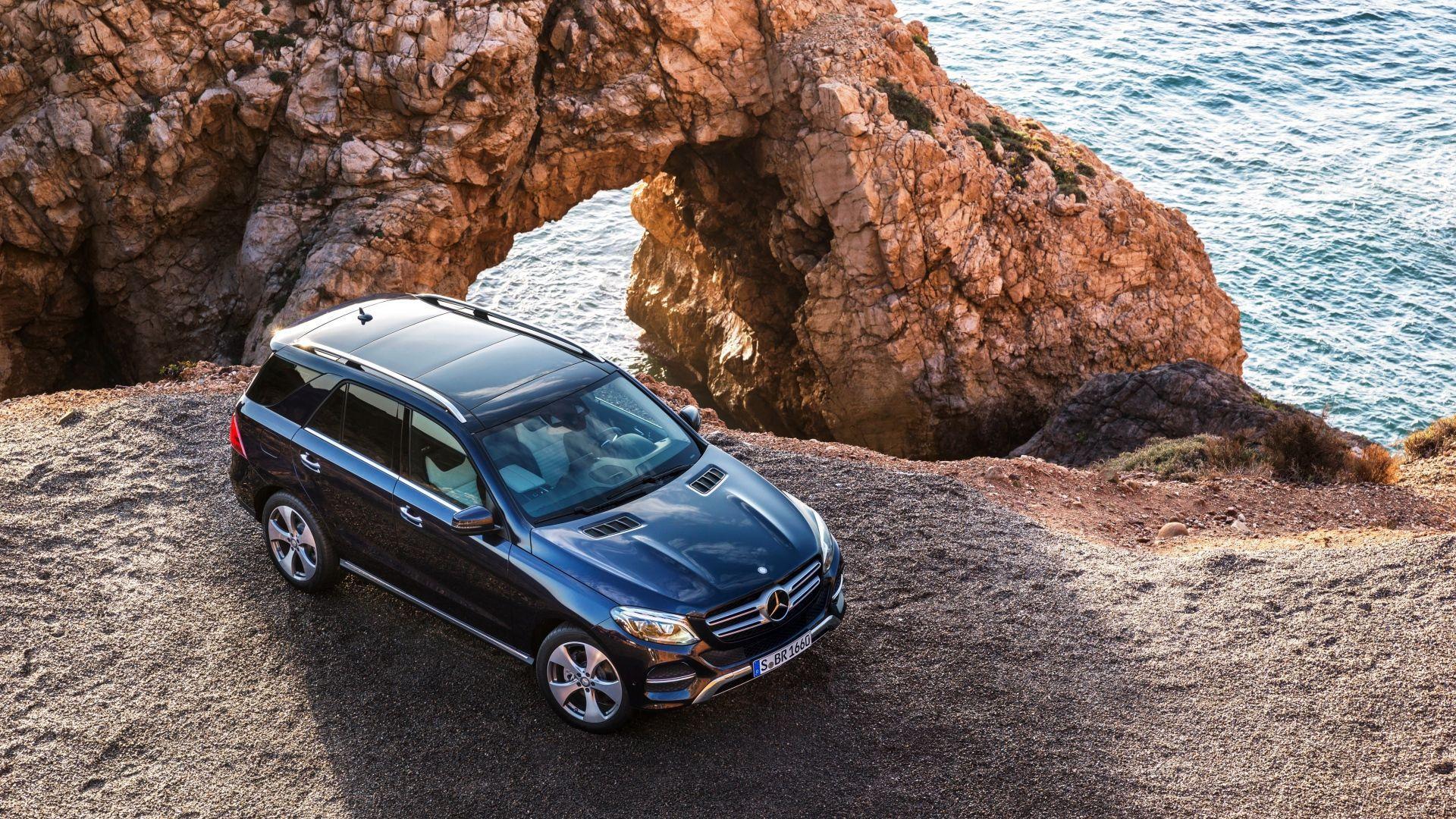 HD Background New Mercedes GLE SUV Black Rock Mountain Top View