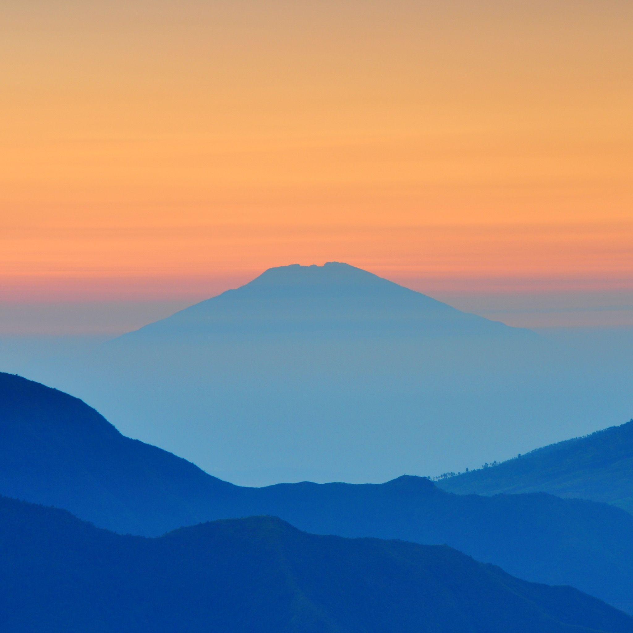 Blue Mountains, Orange Sky Landscape iPad Wallpaper