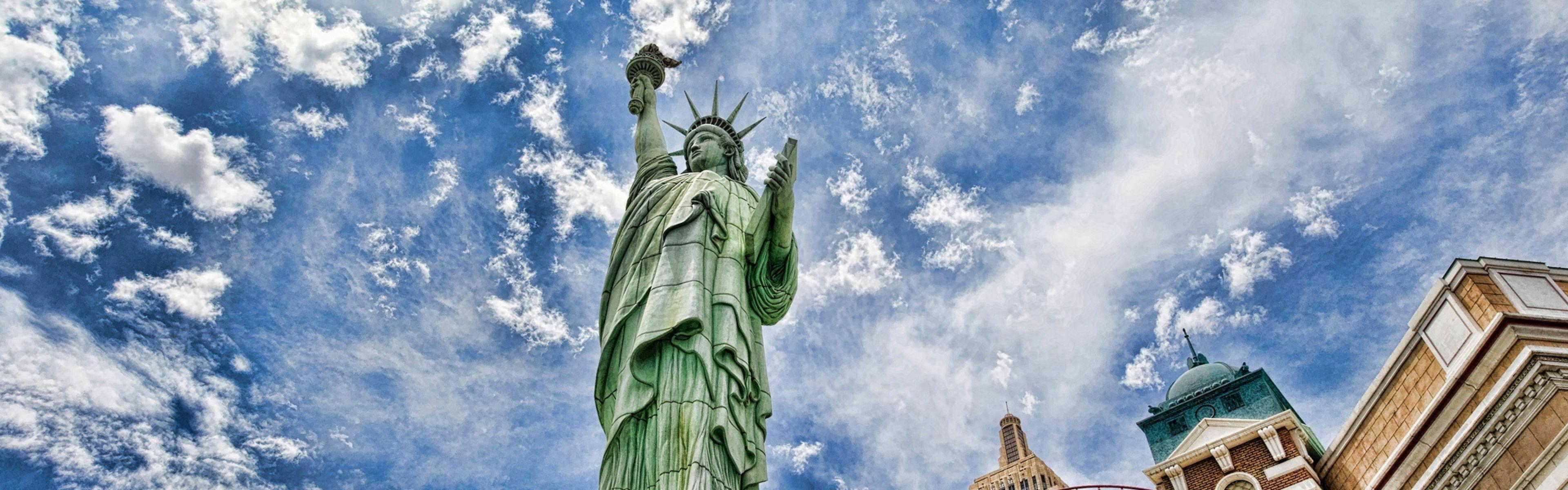 Download Wallpaper 3840x1200 New york, Statue of liberty, Liberty