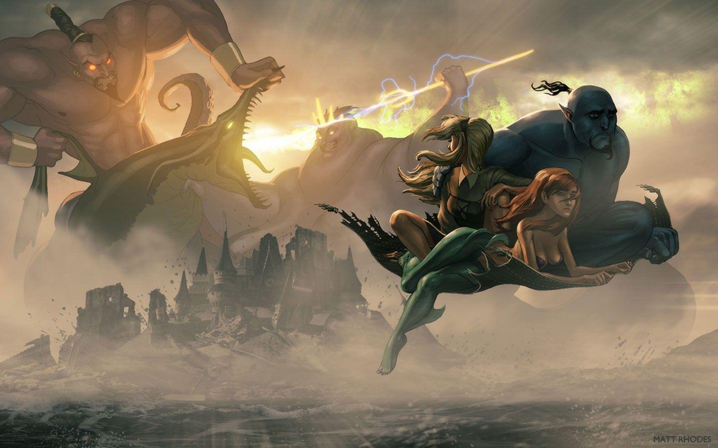 war, titans, fantasy art, Aladdin, genie wallpaper