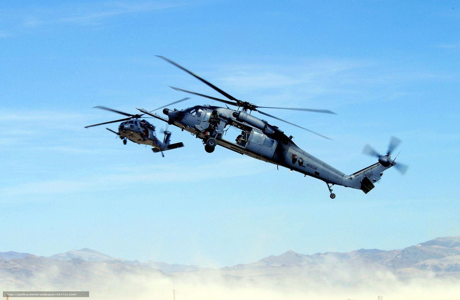 Download wallpaper helicopter, Black Hawk Down, Rescuers, gun free