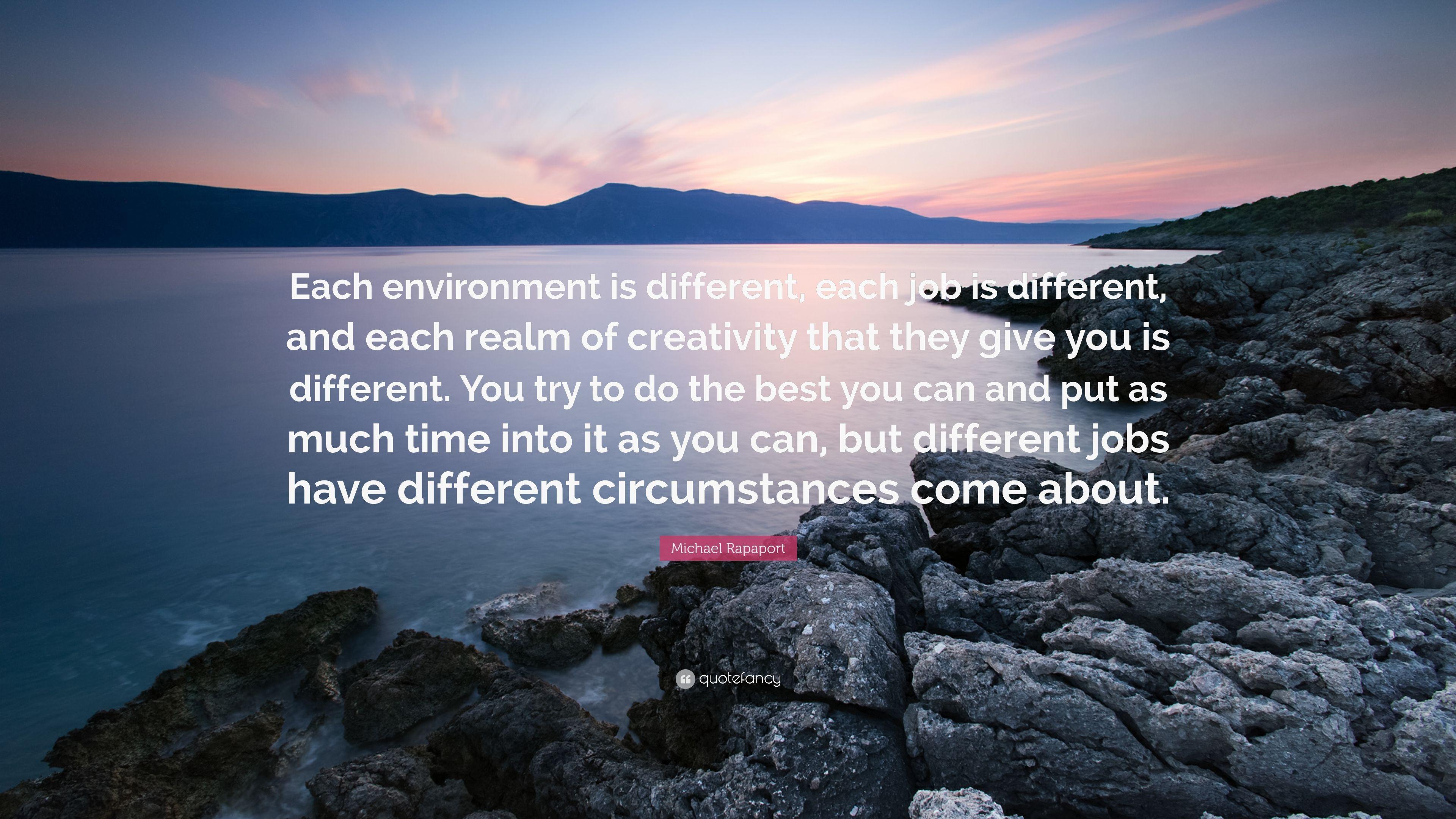 Michael Rapaport Quote: “Each environment is different, each job