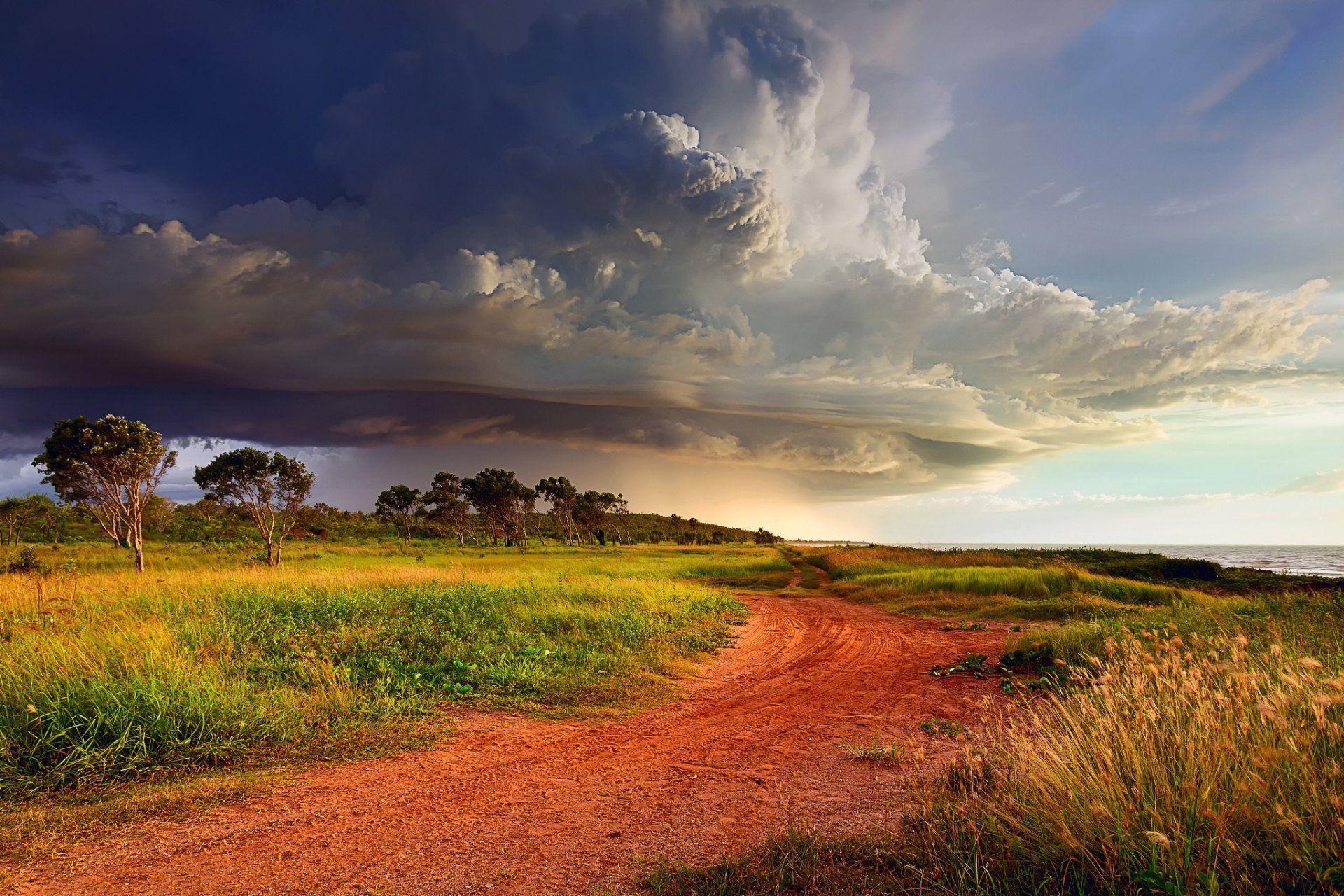 australia storm clouds sky clouds cyclone beach road HD wallpaper
