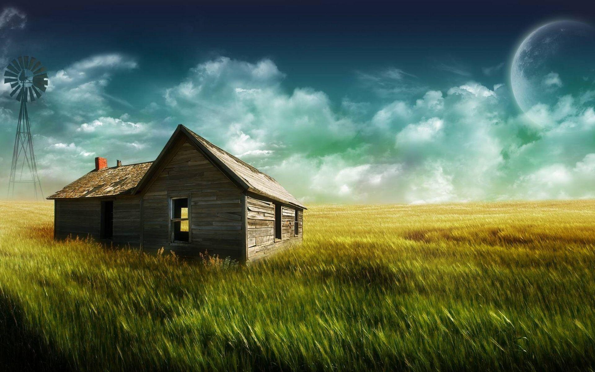 Old house in field wallpaper and image, picture