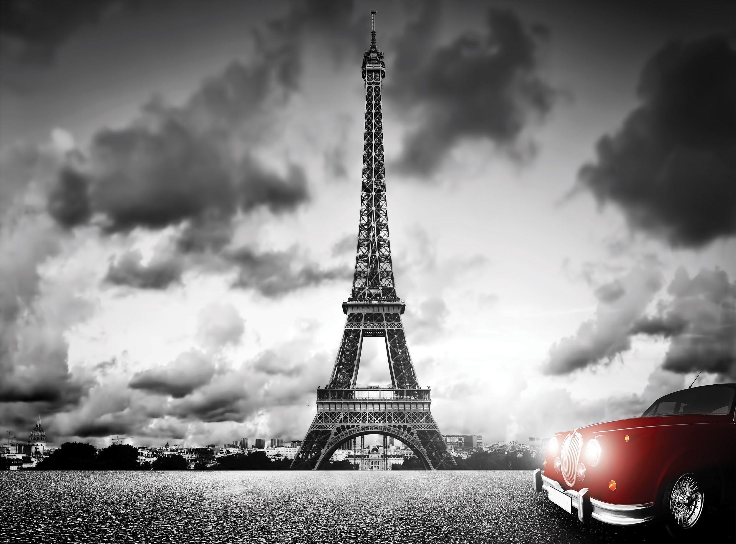 Details about France Paris Eiffel Tower Retro Car Wall Mural Photo