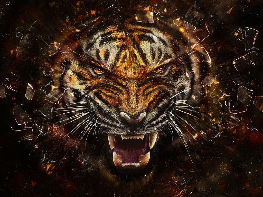3D Angry Tiger Wallpaper