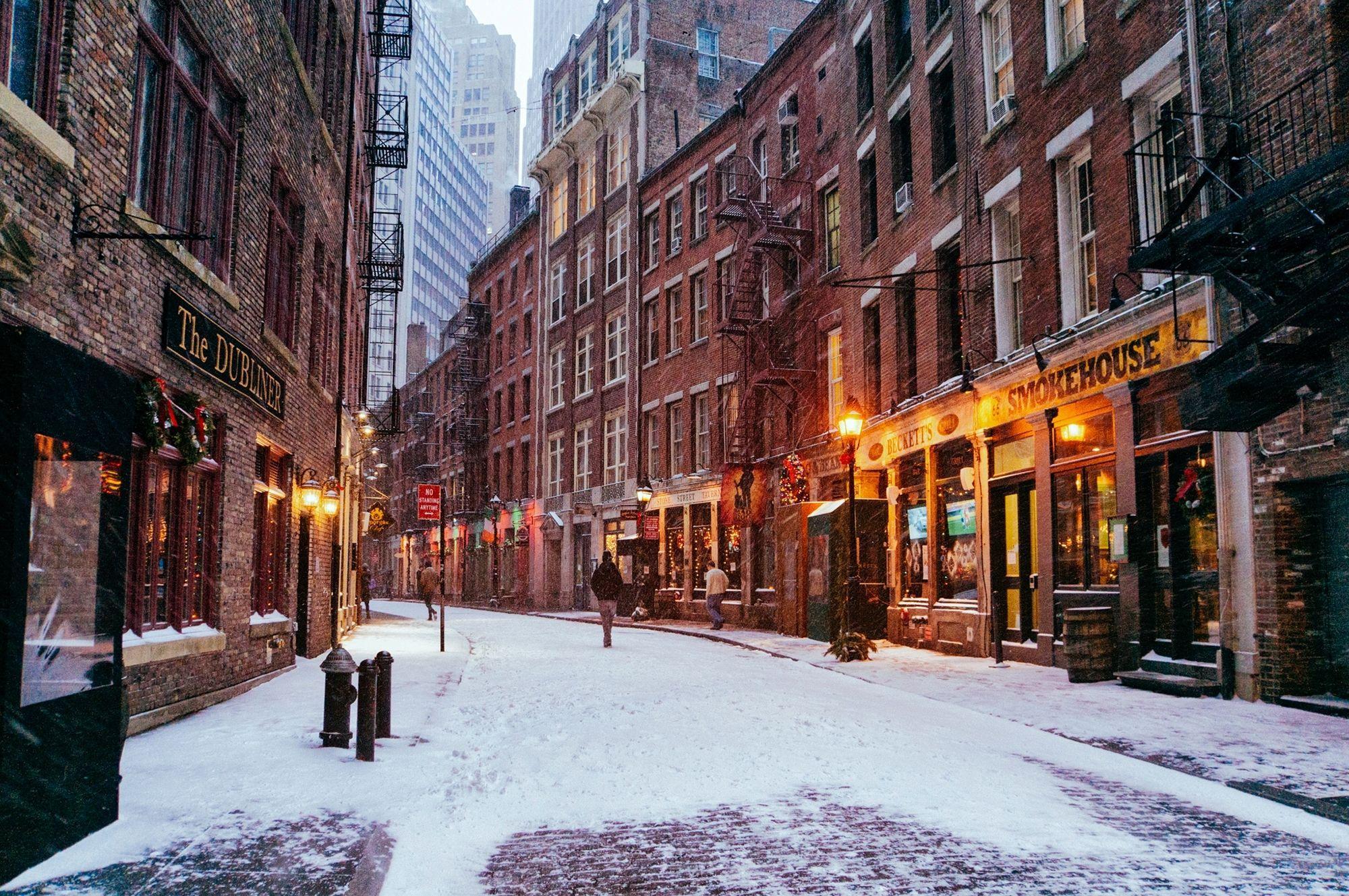 Wallpaper New York City USA Manhatt Winter Snow Street 2000x1329