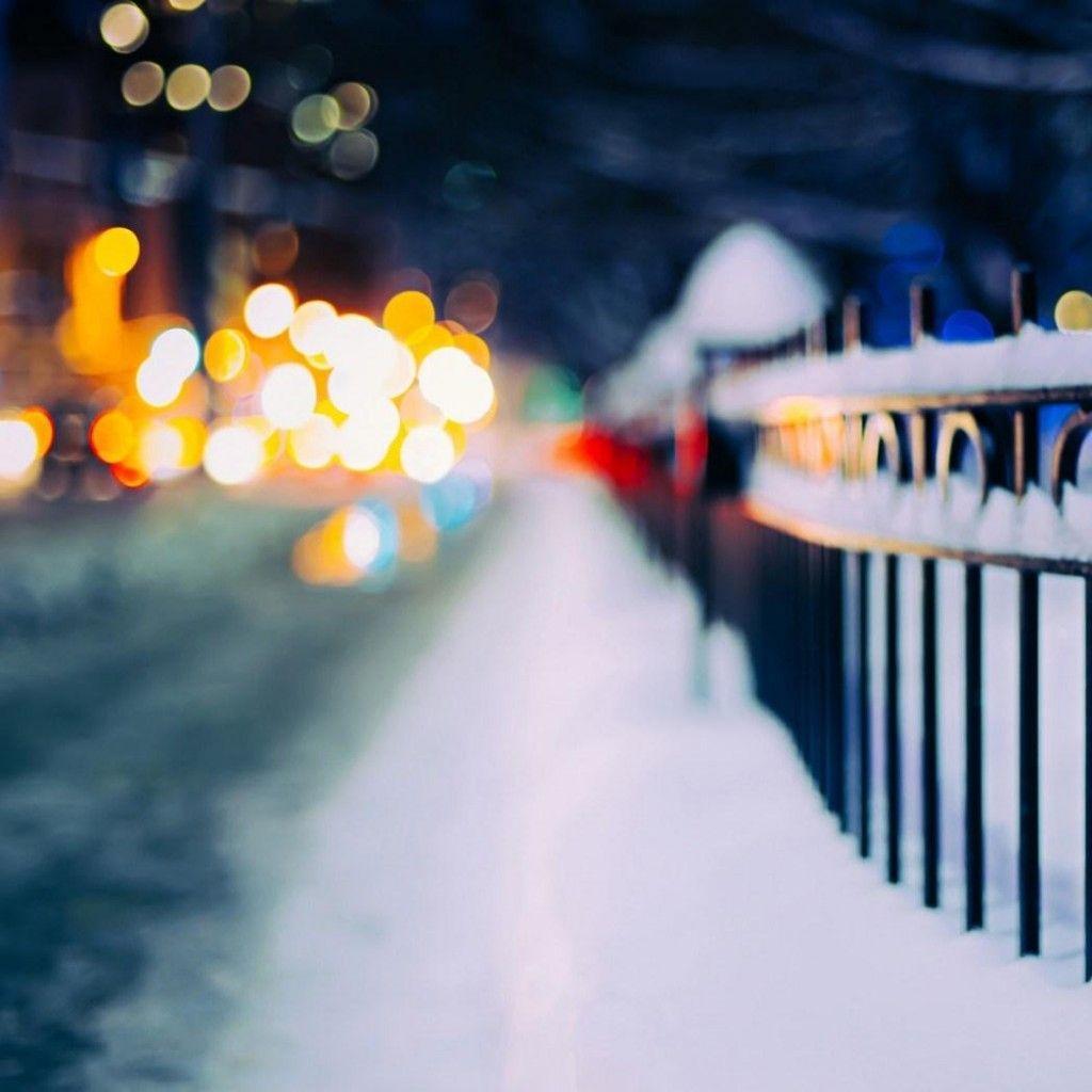 Fence Winter City Night iPad Wallpaper Download. iPhone