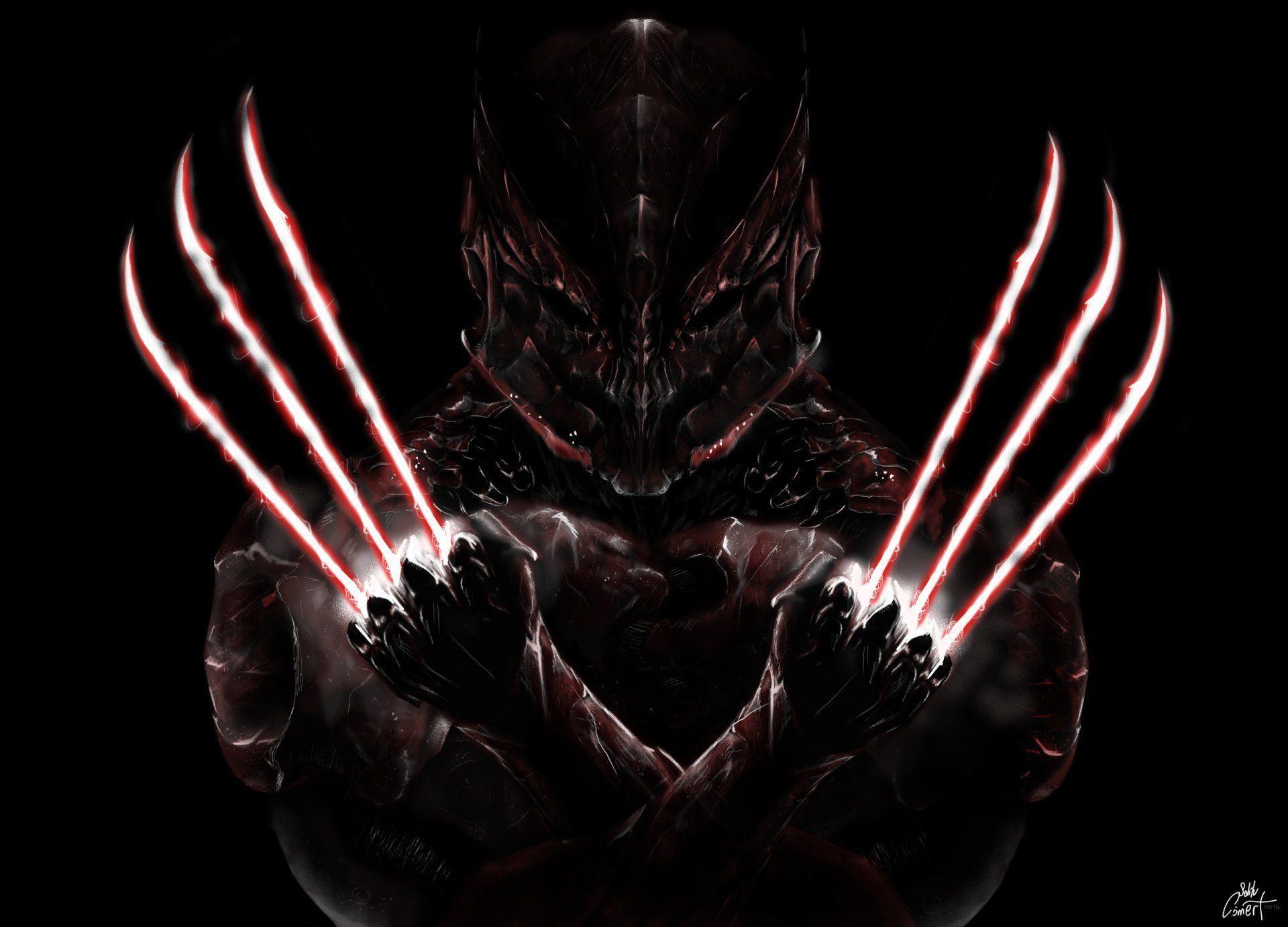 fiction art armour mask wolverine logan claws black background HD