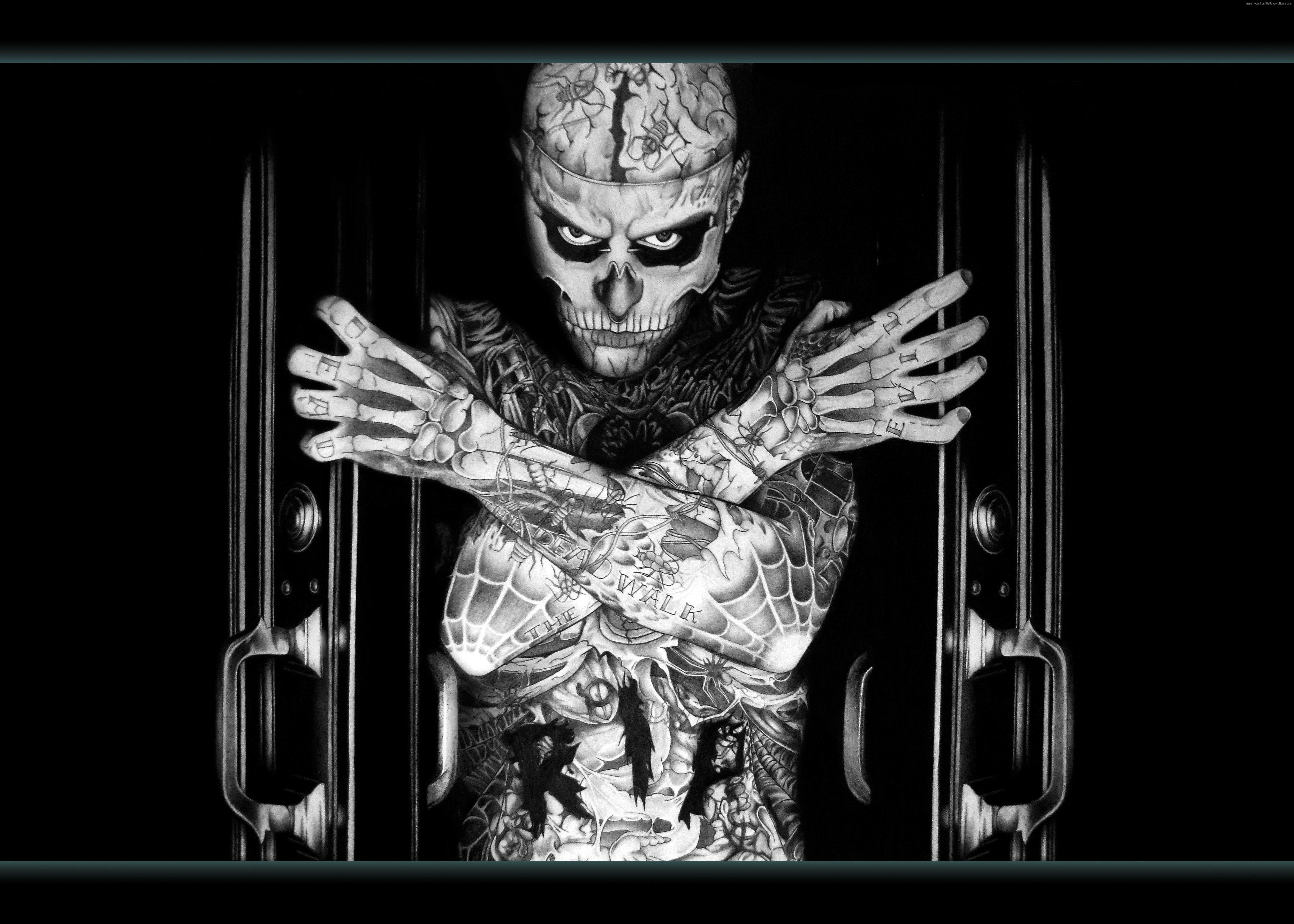 Wallpaper Rick Genest, Zombie Boy, model, tattoo, skeleton