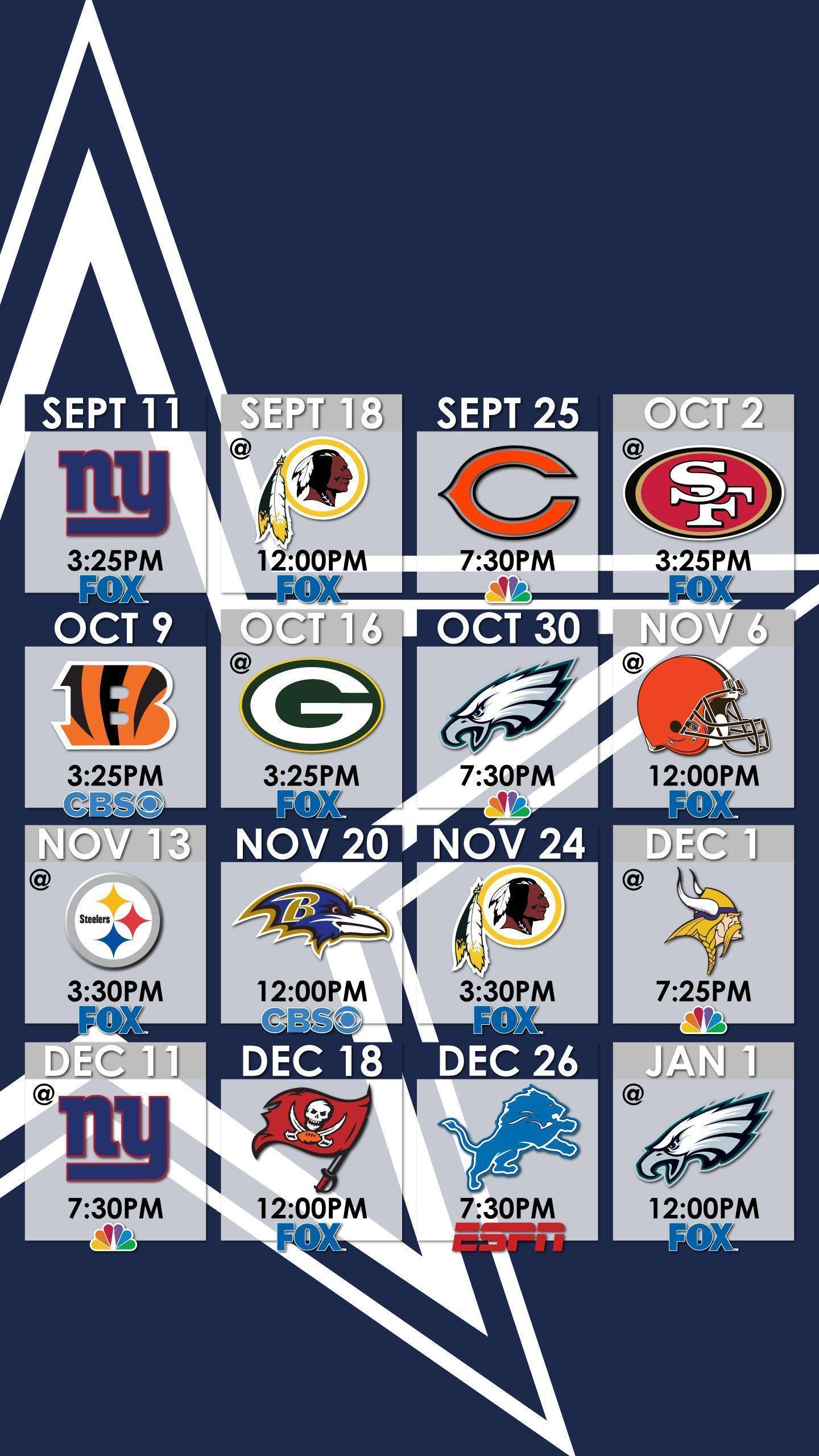 Dallas Cowboys Schedule Wallpaper for iPhone