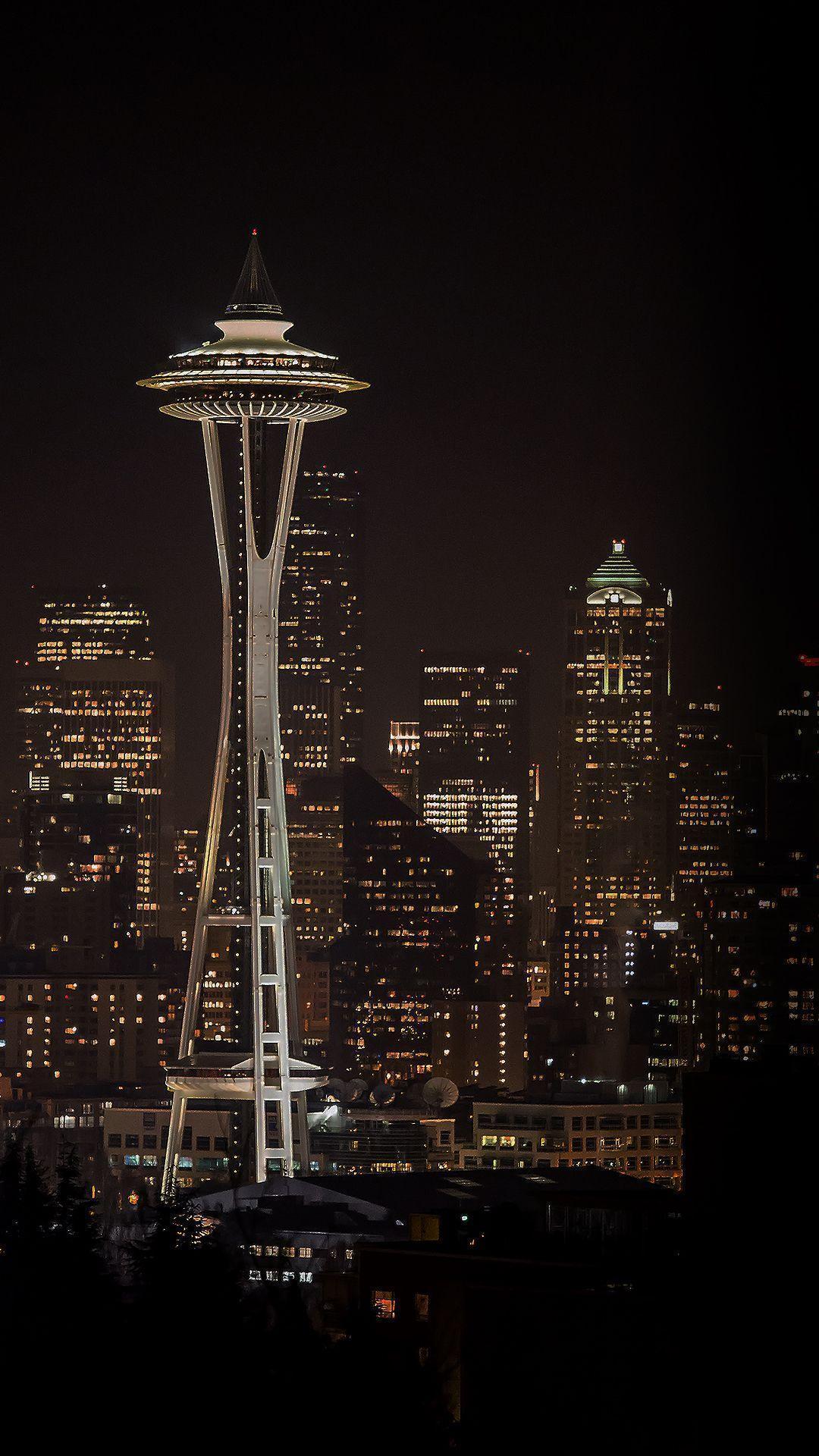 Seattle Night Light City Skyline Android Wallpaper free download