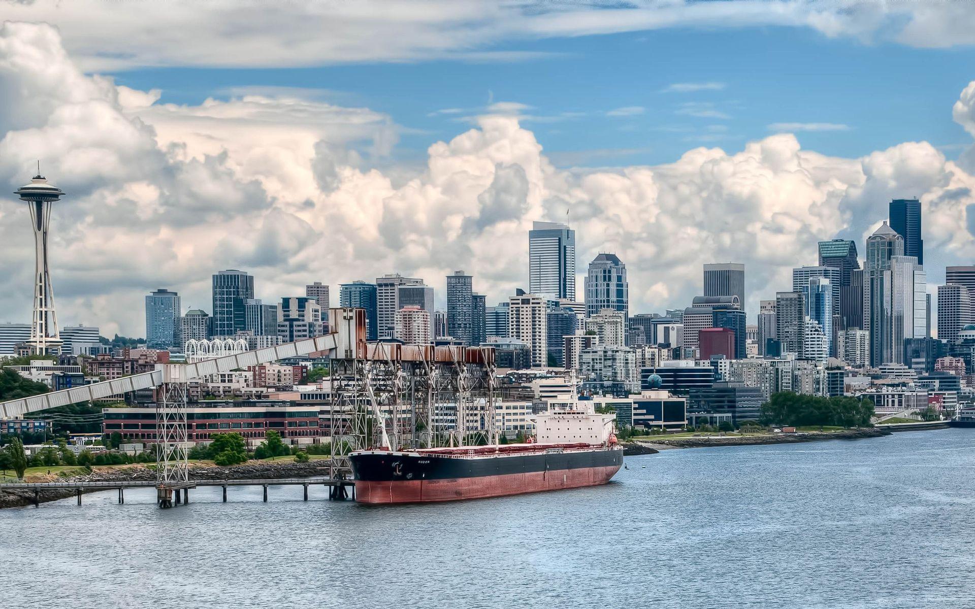 Seattle, bridge, city, ship, skyline. Free Travel wallpaper