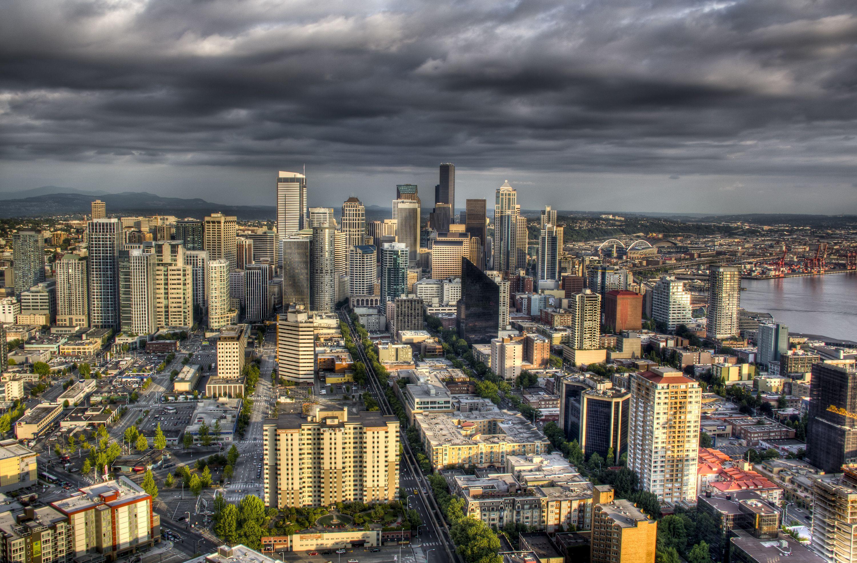 Wallpaper Seattle Washington USA Megapolis From above 3000x1972