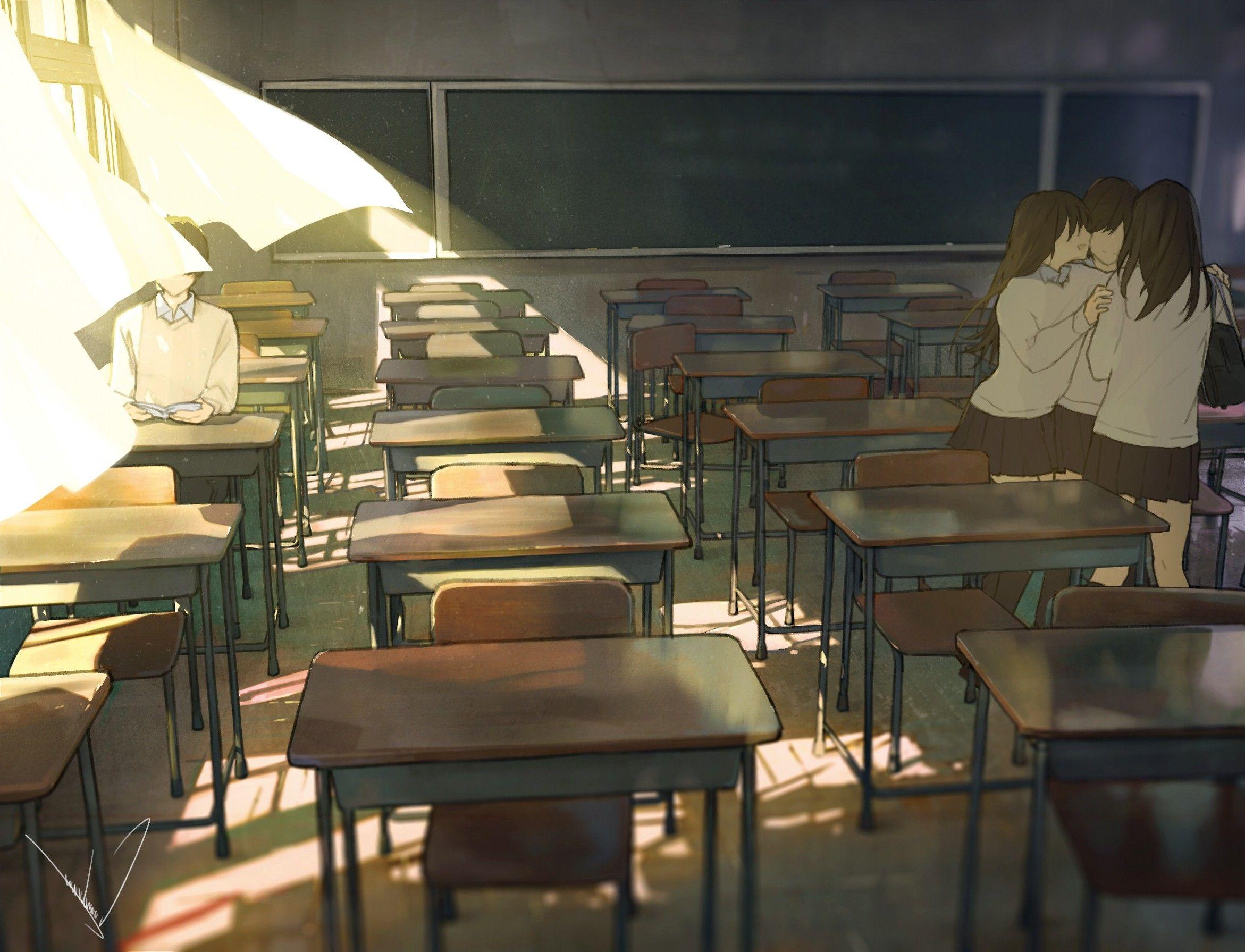 Anime, Original, Chair, Classroom, HD wallpaper