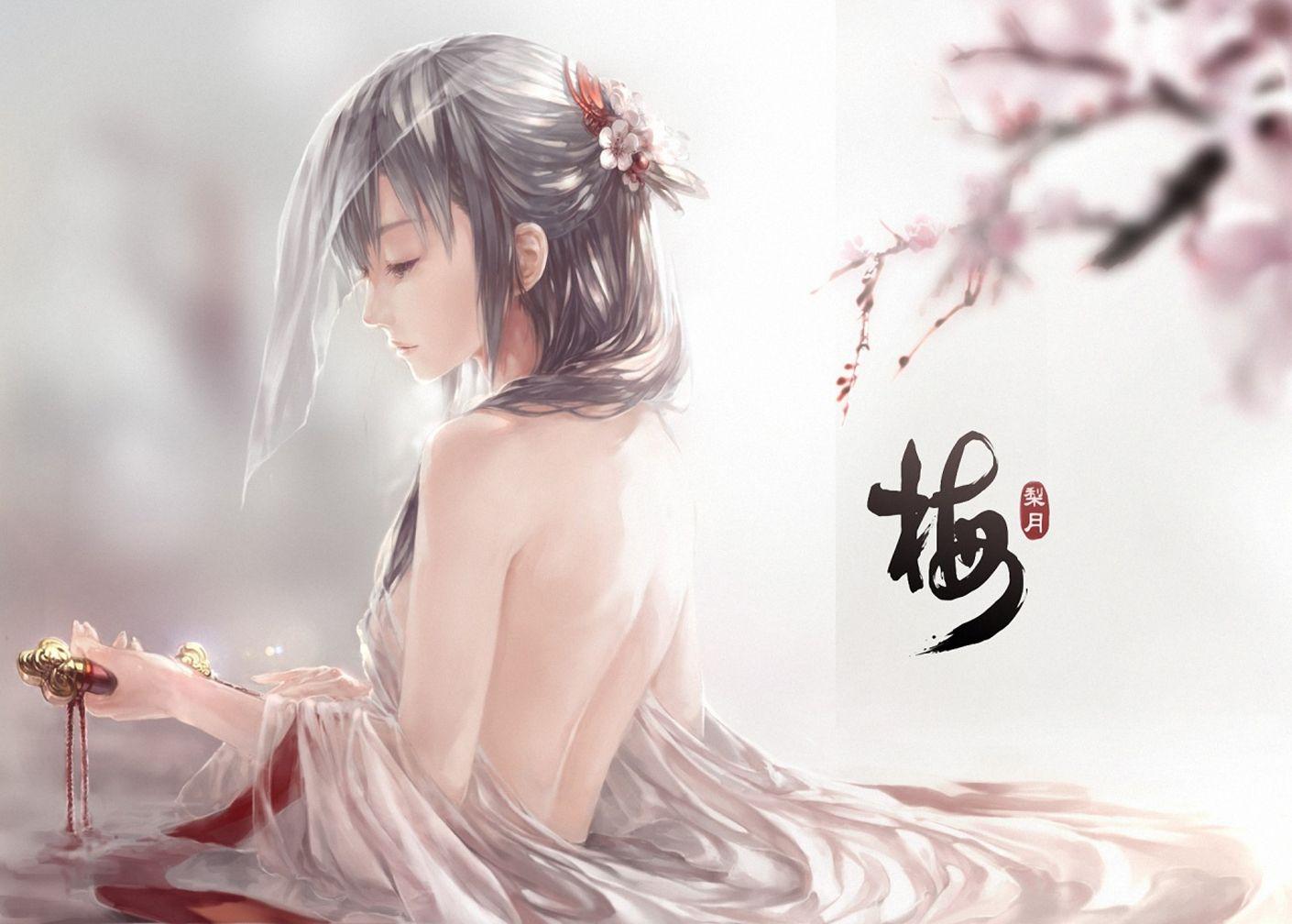 anime beautiful. Beautiful Girl Sad Face Cherry Blossom Anime HD
