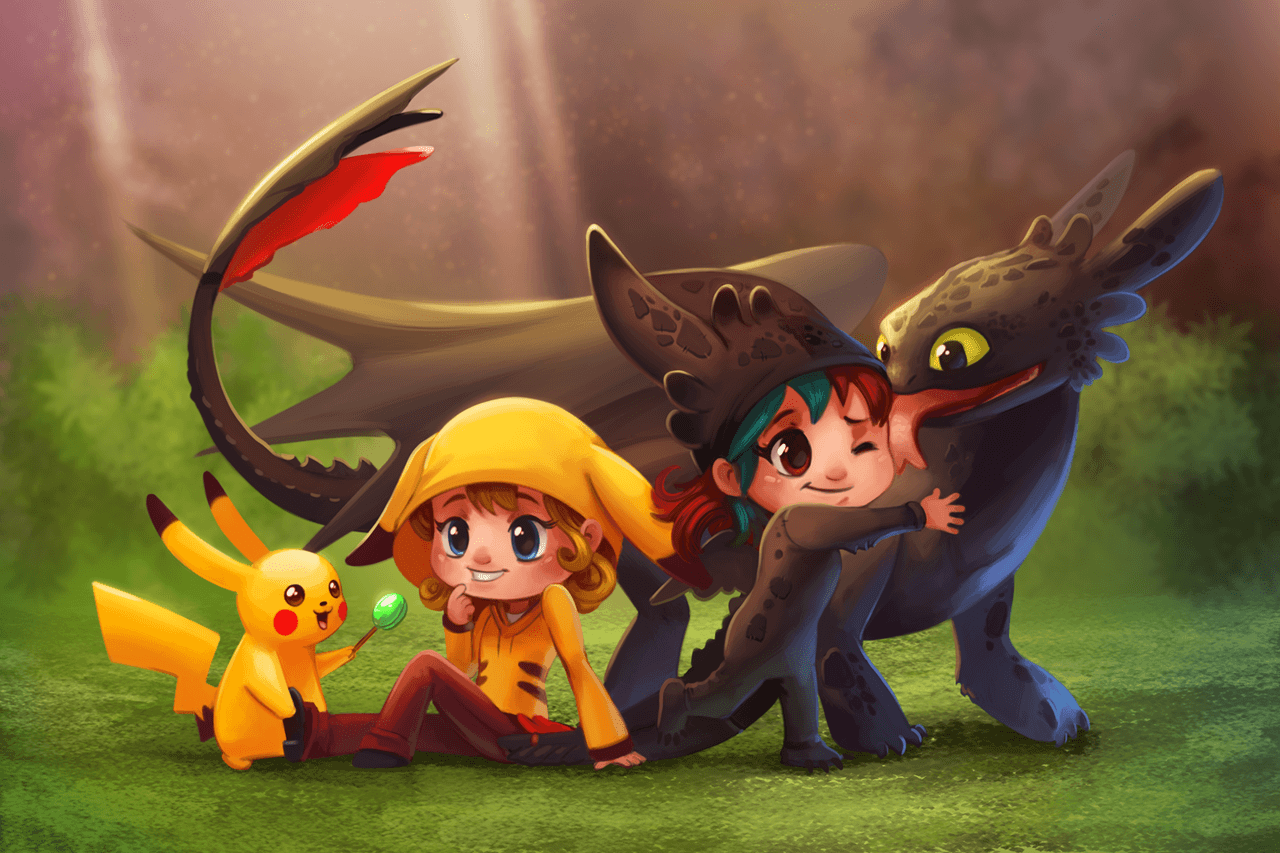 Pikachu and Toothless Commission