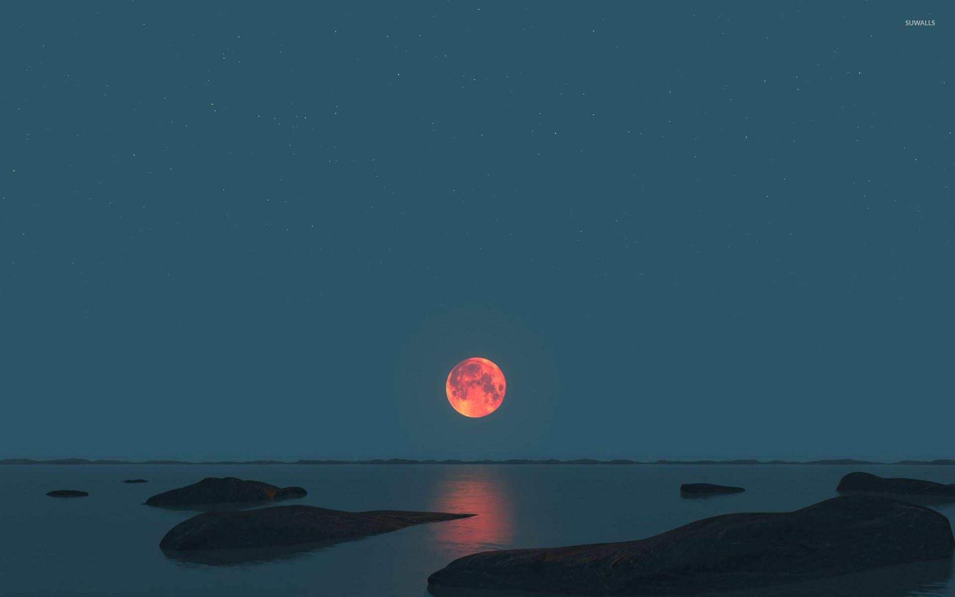 Red moon over the sea wallpapers
