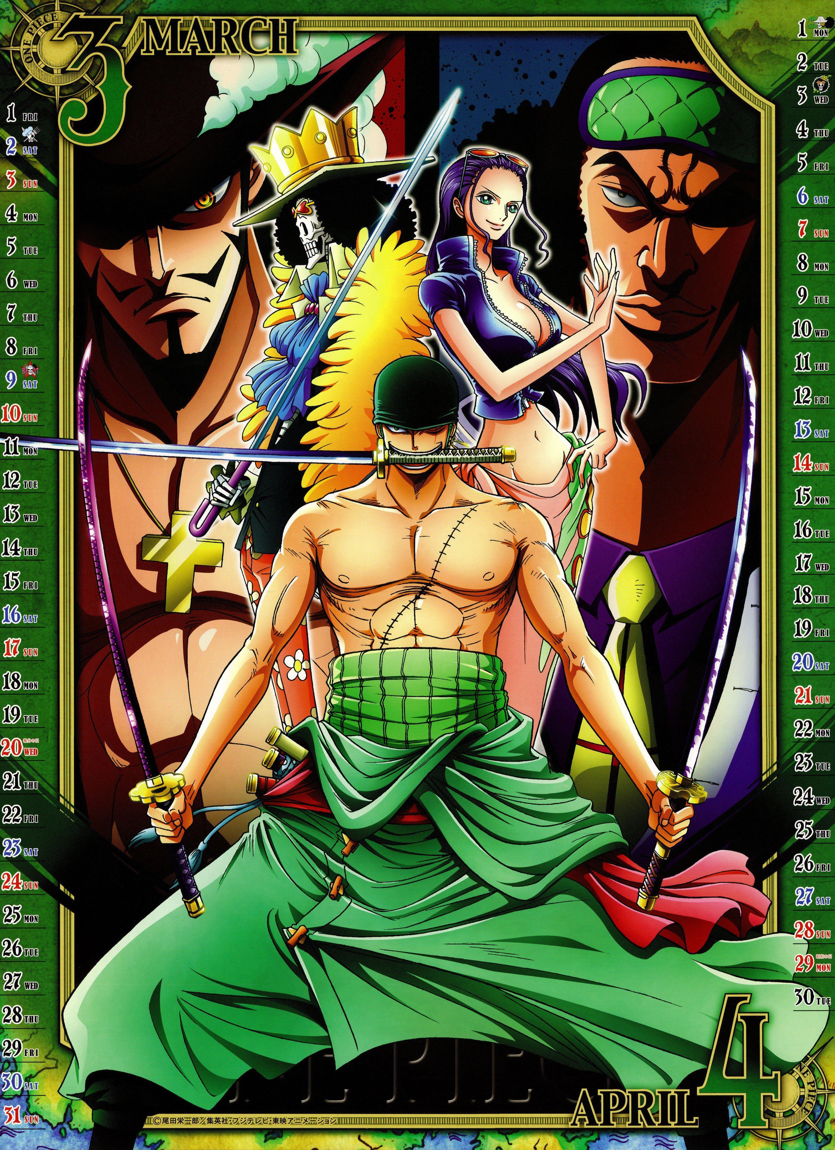 Robin One Piece (anime) Roronoa Zoro calendar Hawkeye manga Brook