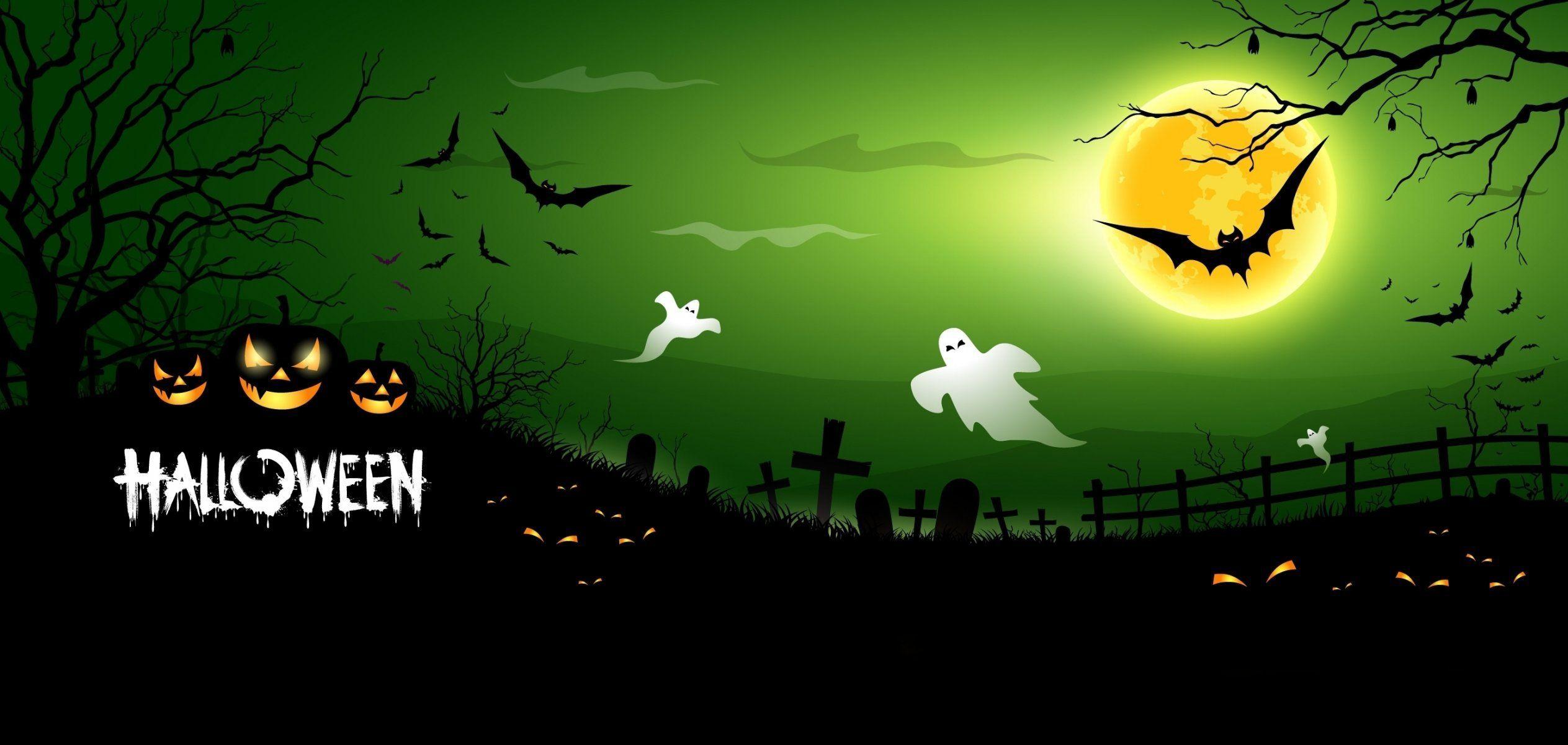 halloween creepy scary horror pumpkins bats graveyard full moon