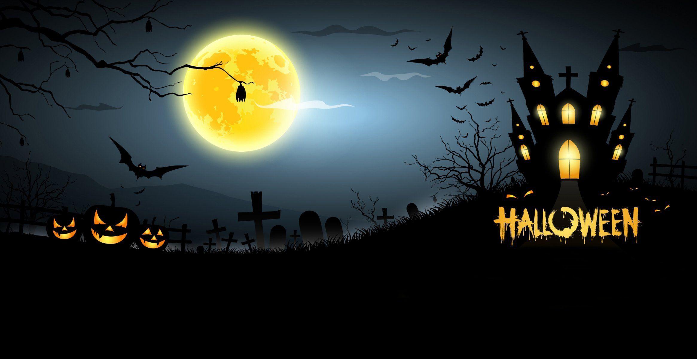 halloween creepy scary horror pumpkins bats house graveyard full