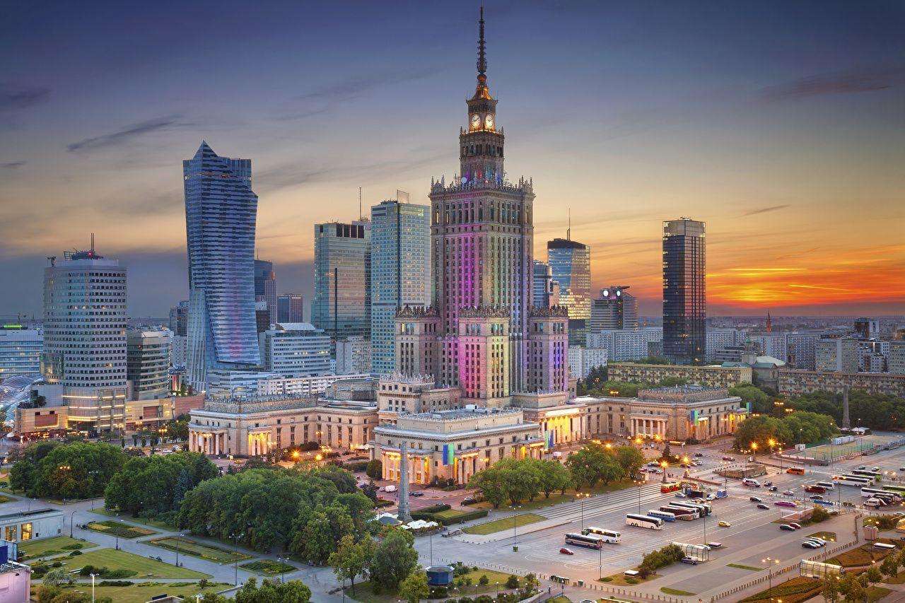 Image Warsaw Poland Evening Cities Building