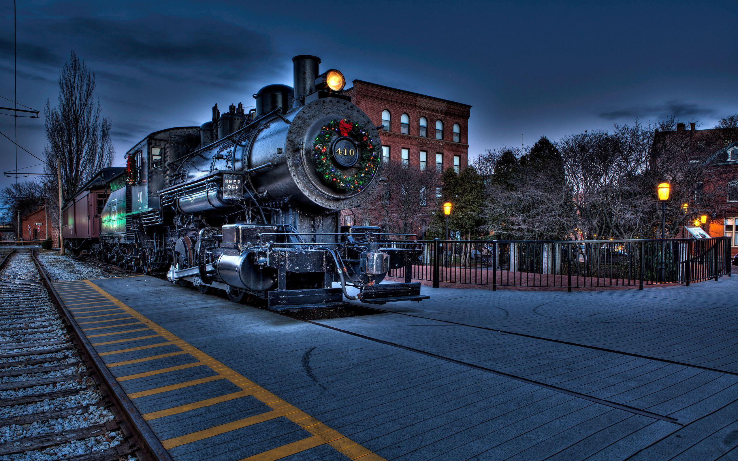 Boston locomotive railway city christmas wallpaperx1600