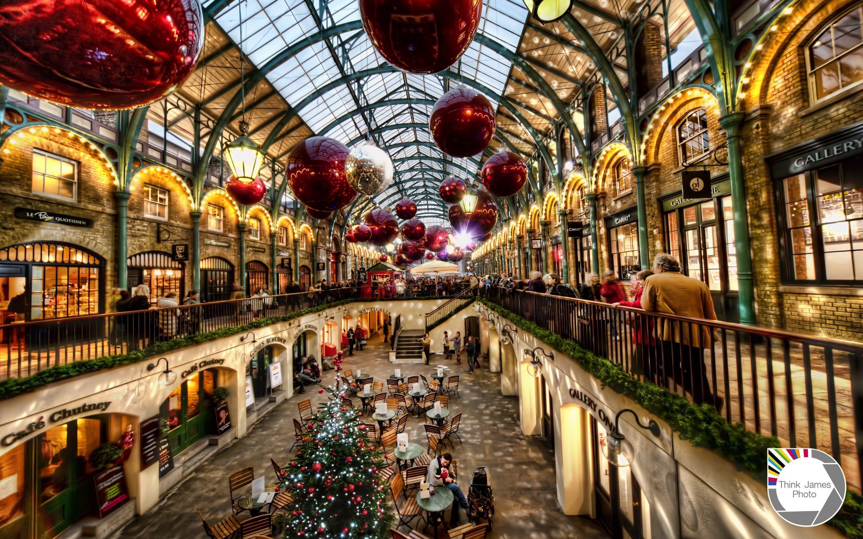 Shopping Mall Decorated For Christmas Wallpaper