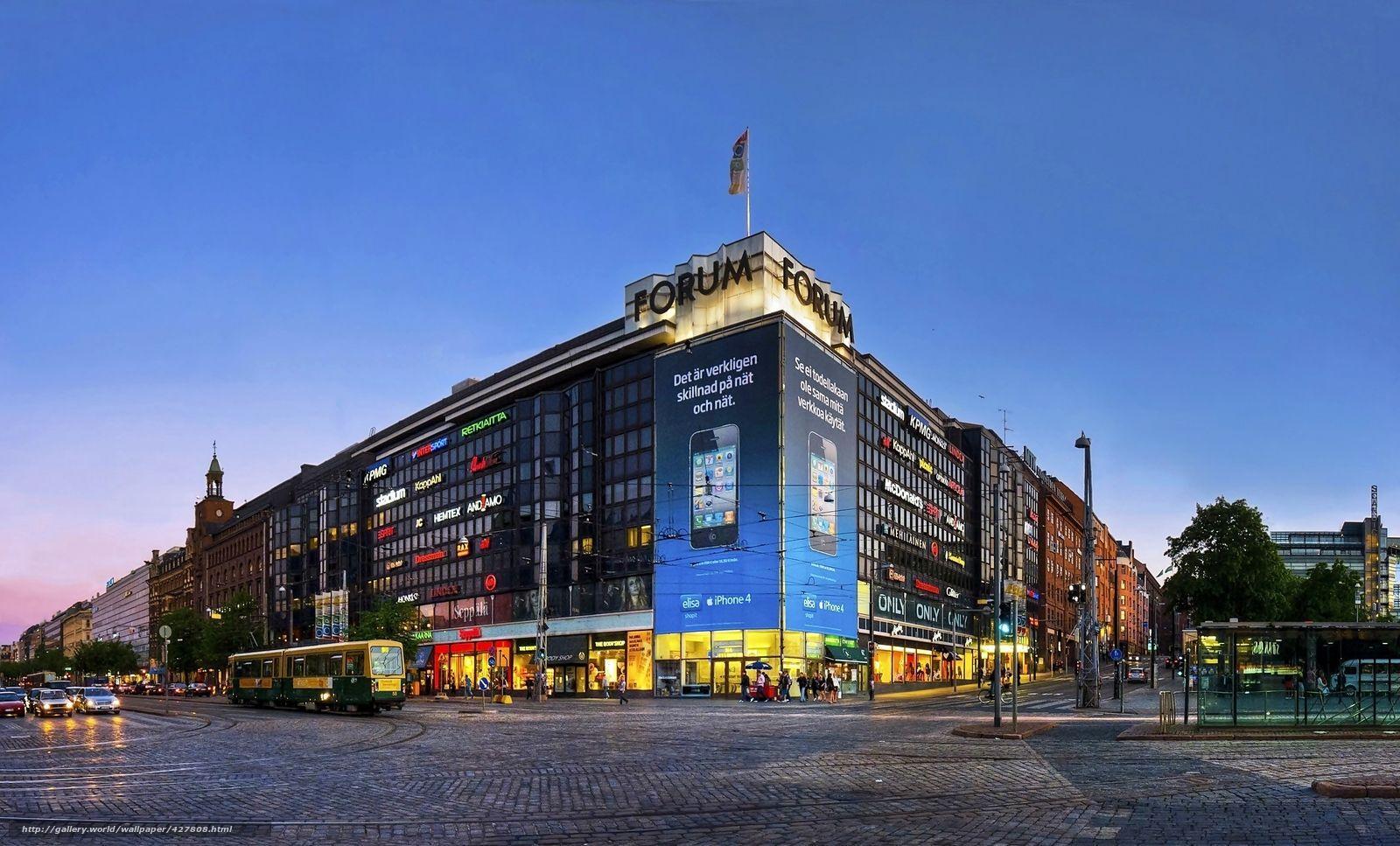 Download wallpaper city, helsinki, finland, forum shopping mall