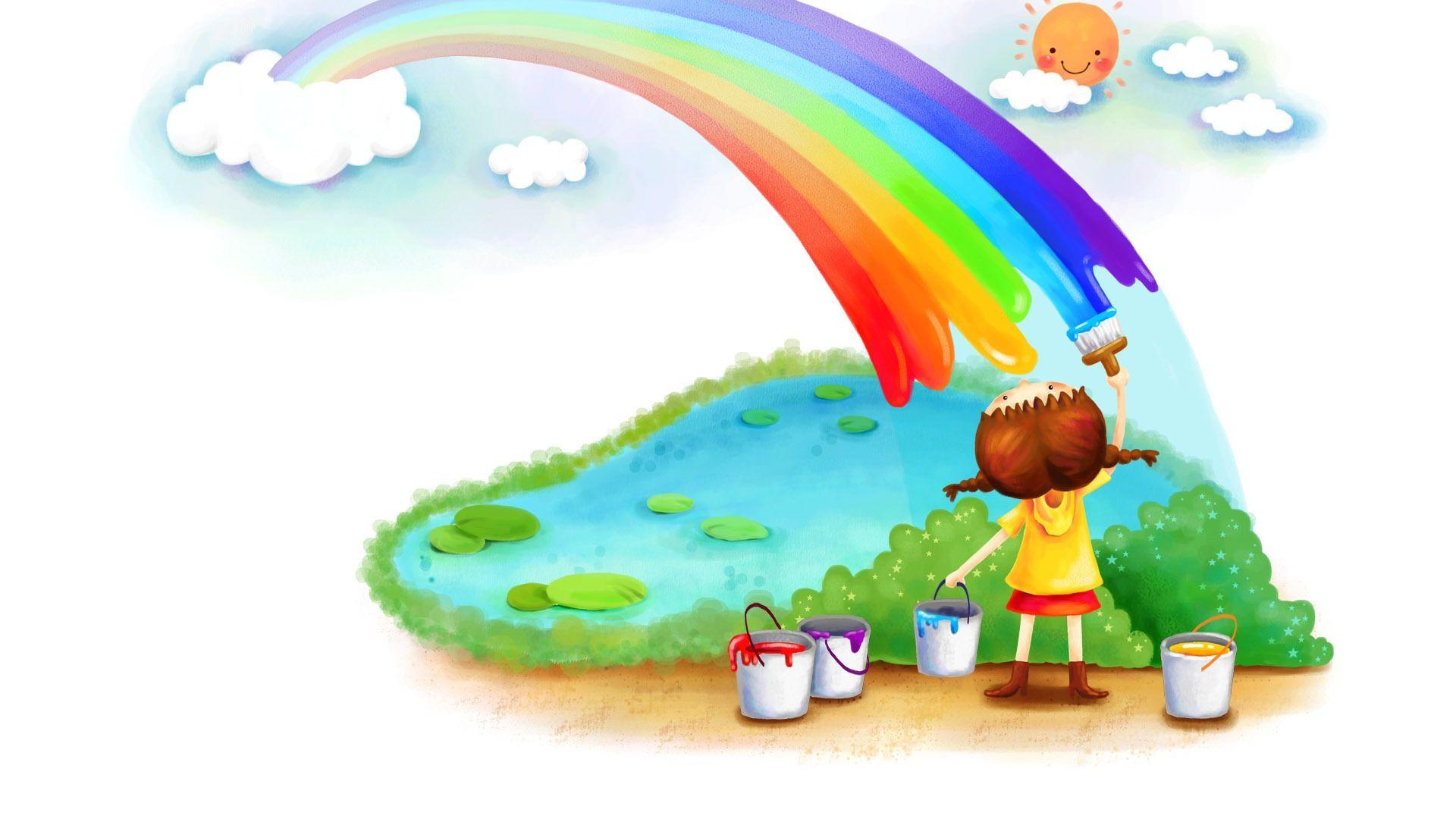 Download Wallpaper 1920x1080 rainbow, girl, paints Full HD 1080p