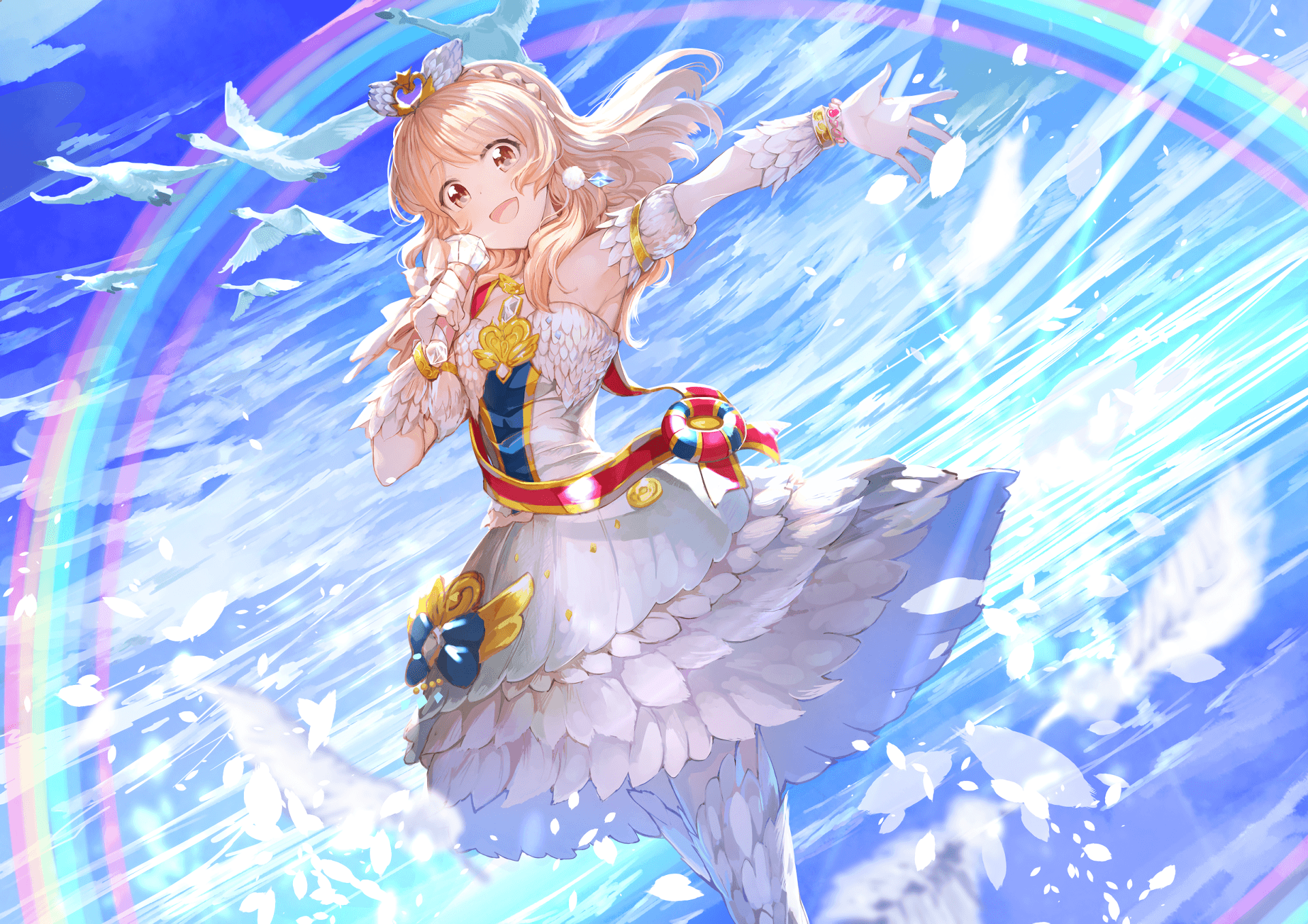 Wallpaper Aikatsu, Hoshimiya Ichigo, Blonde, Crystal, Feathers
