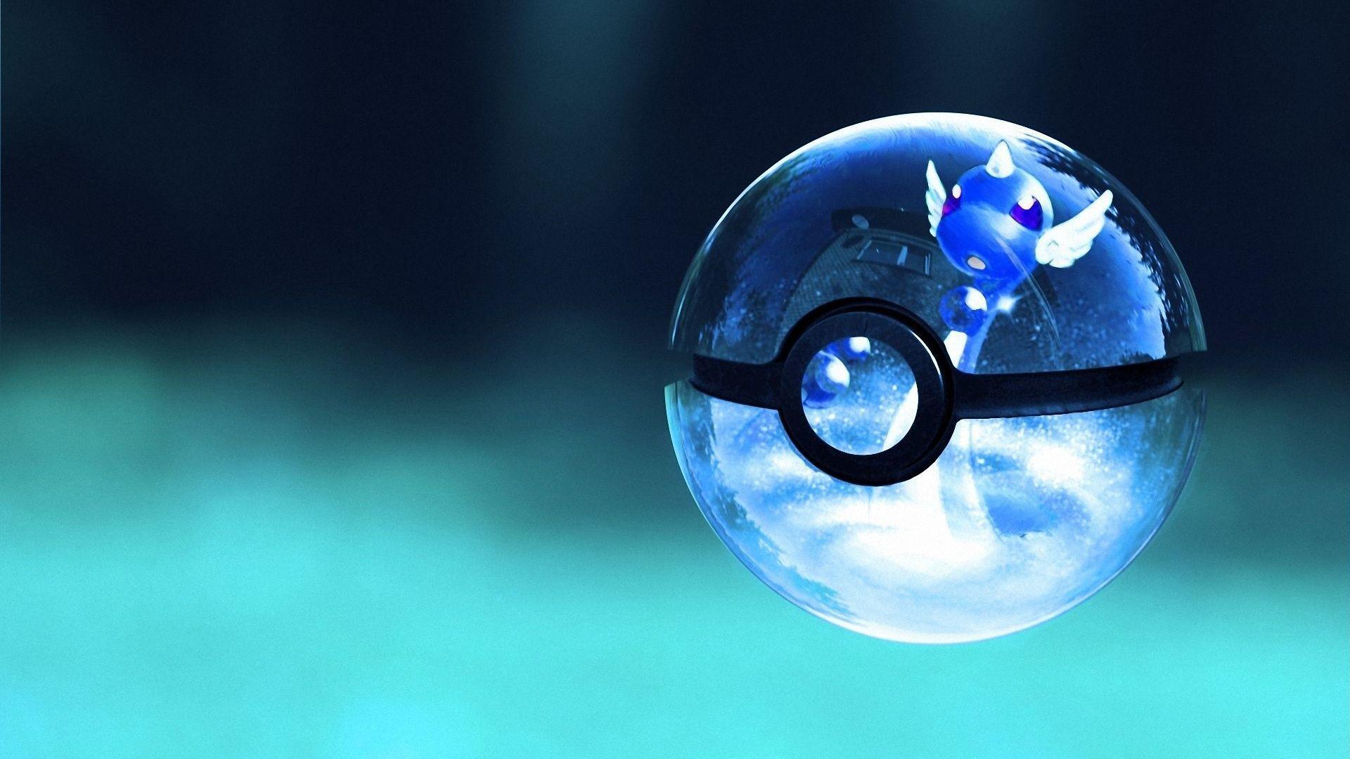 Download wallpaper blue, inside, pokeball, pokebol, dragonair