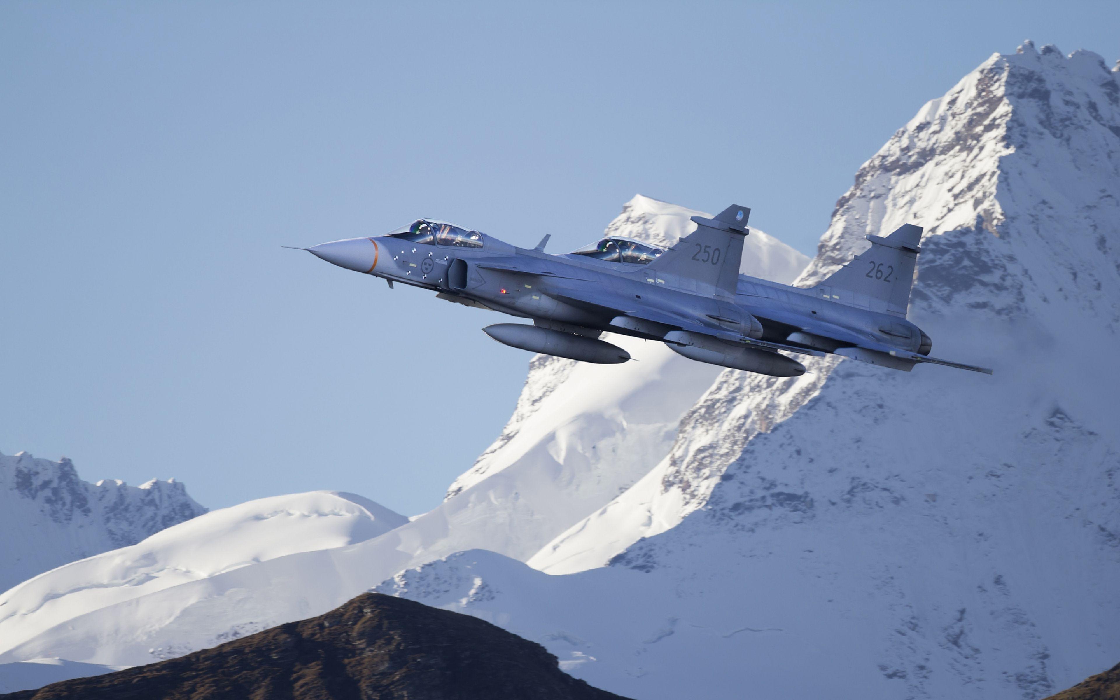 HD Background Saab JAS 39 Gripen Fighter Jet Airplane Flying Snow