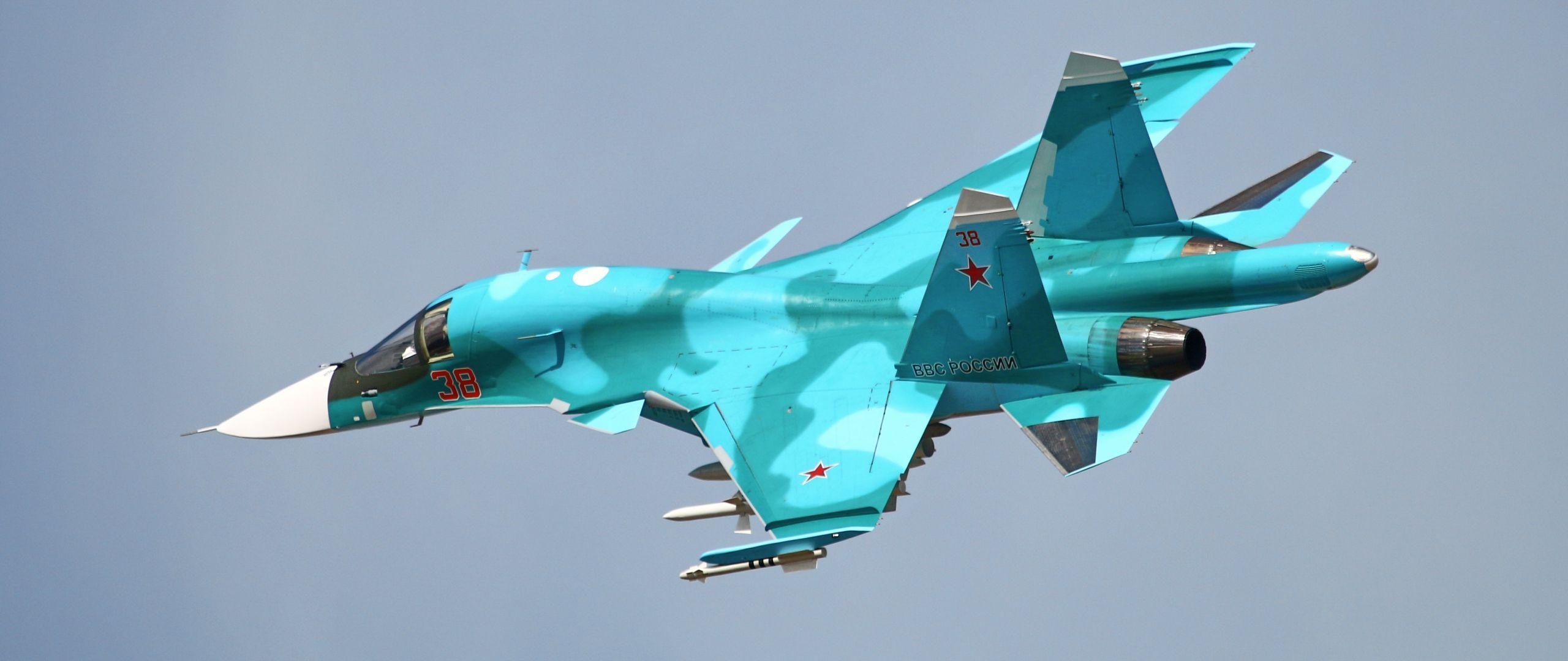 HD Background Sukhoi Su 34 Fighter Plane Jet Blue Sky Wallpaper