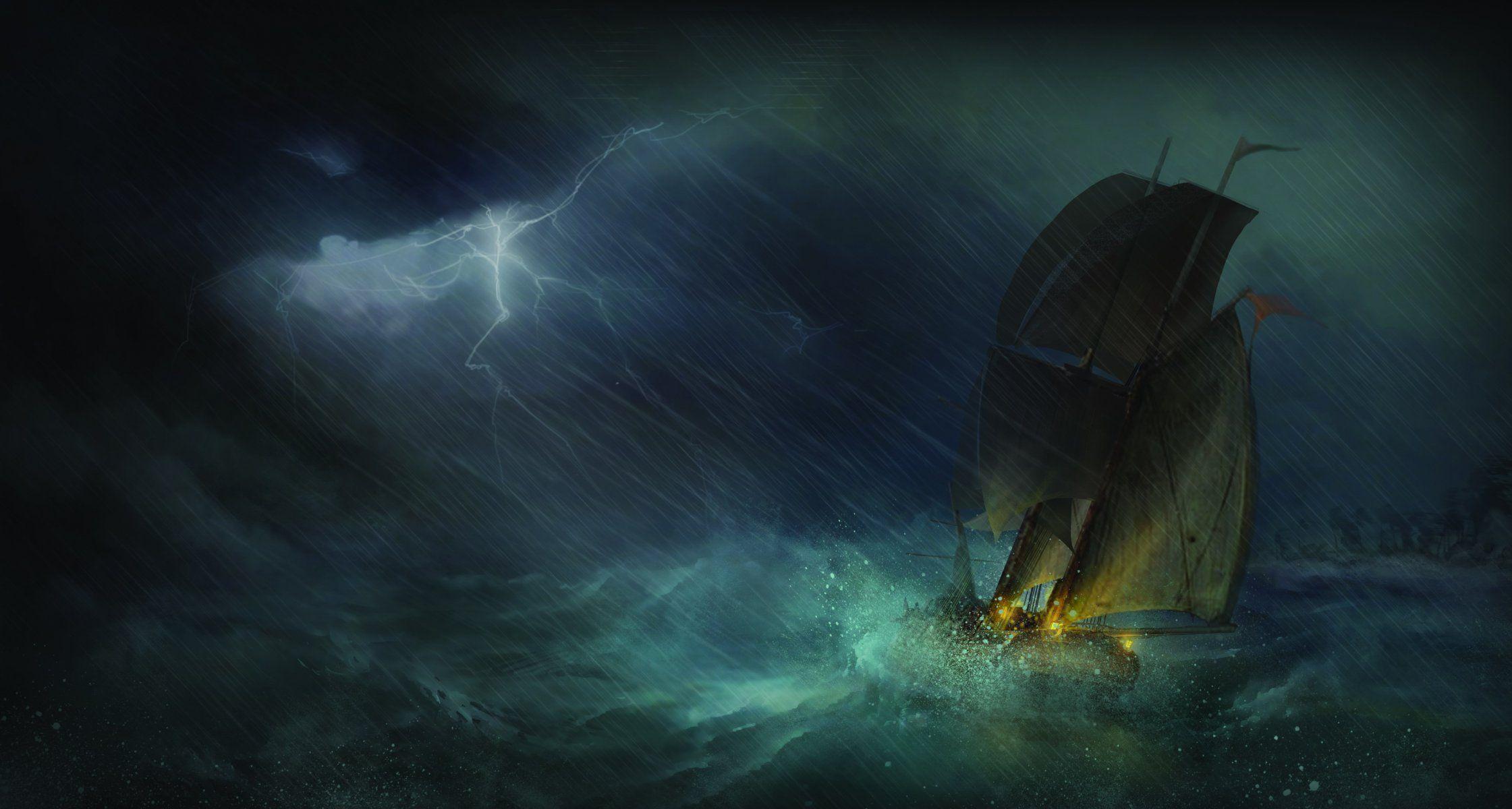 assassin's creed iii night ship sea naval tropicalstorm storm