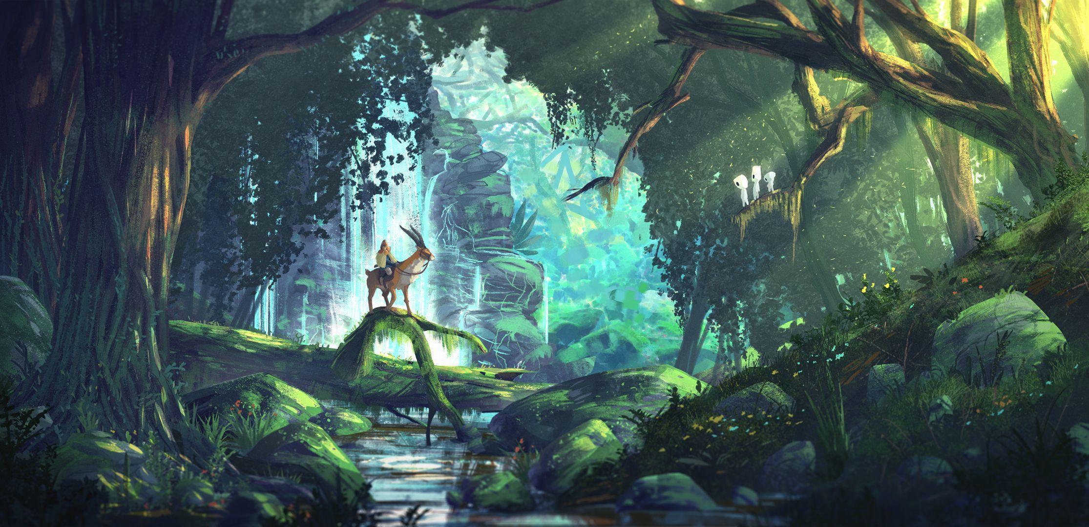 Ashitaka in the Spirit Forest Mononoke 2230x1080