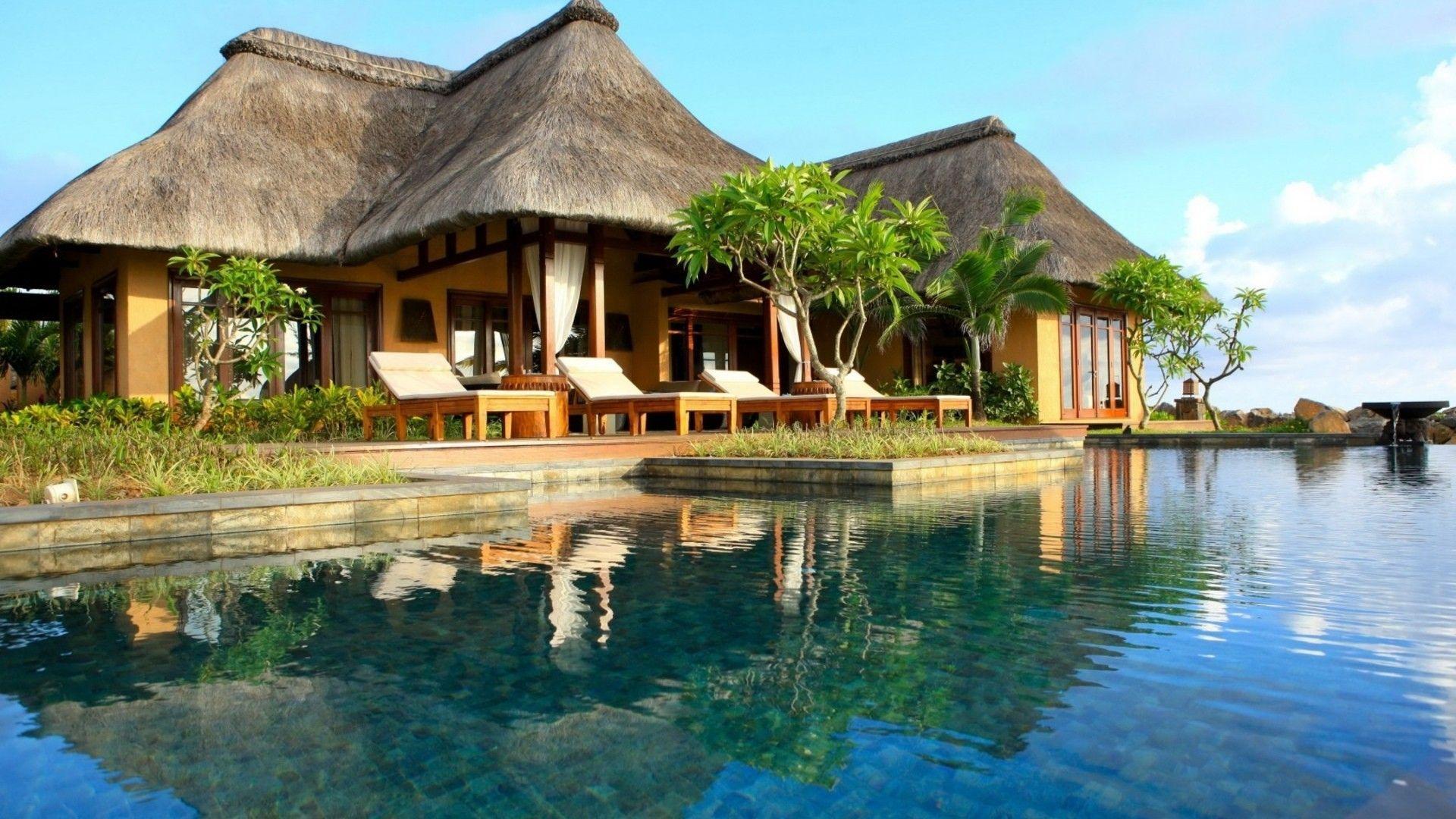 Download Wallpaper pool house hotel indonesia shanti maurice