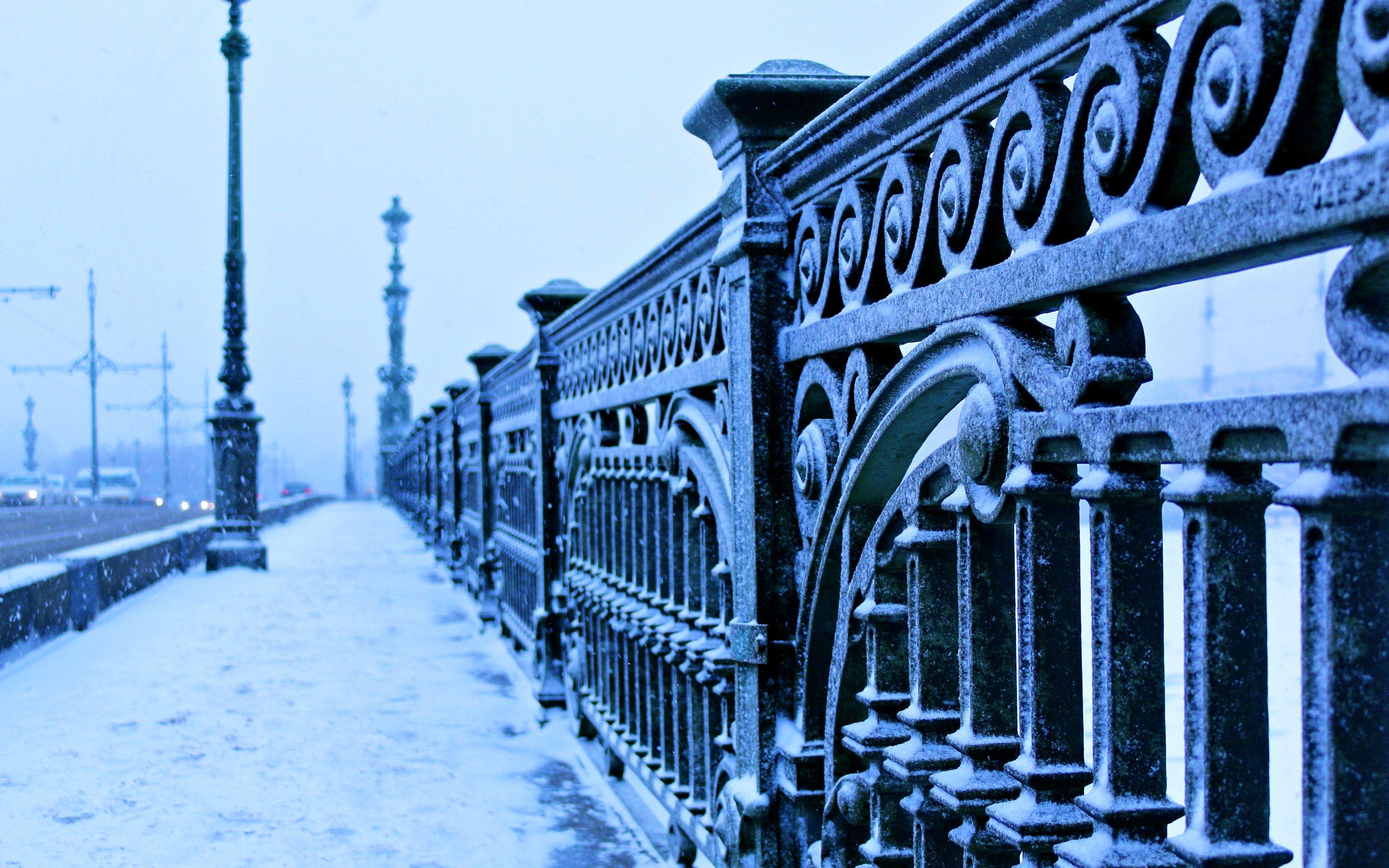 Petersburg bridge winter frost city Trinity snow wallpaper