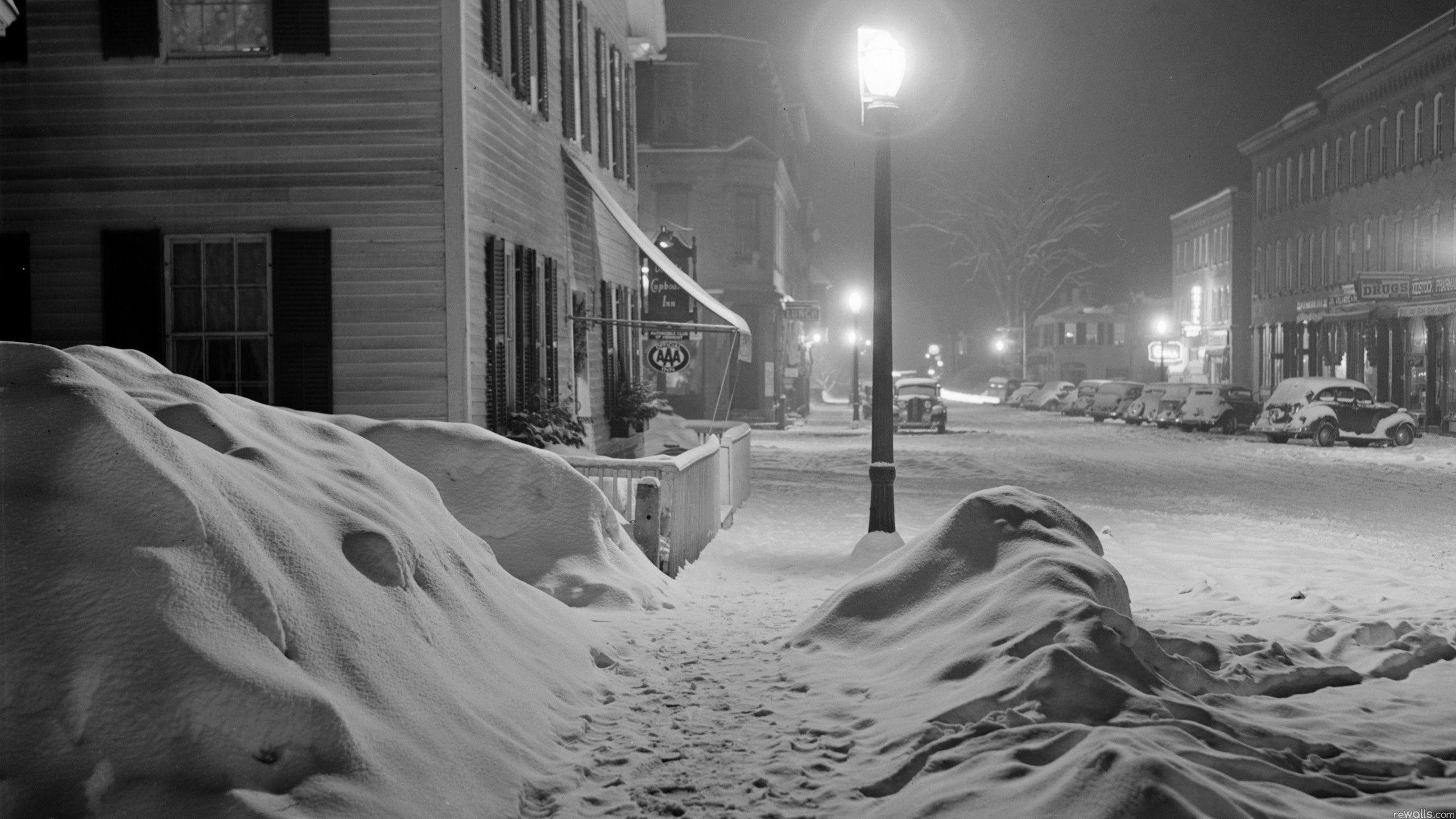Wallpaper Street, Night, City, Snow, Winter HD, Picture, Image