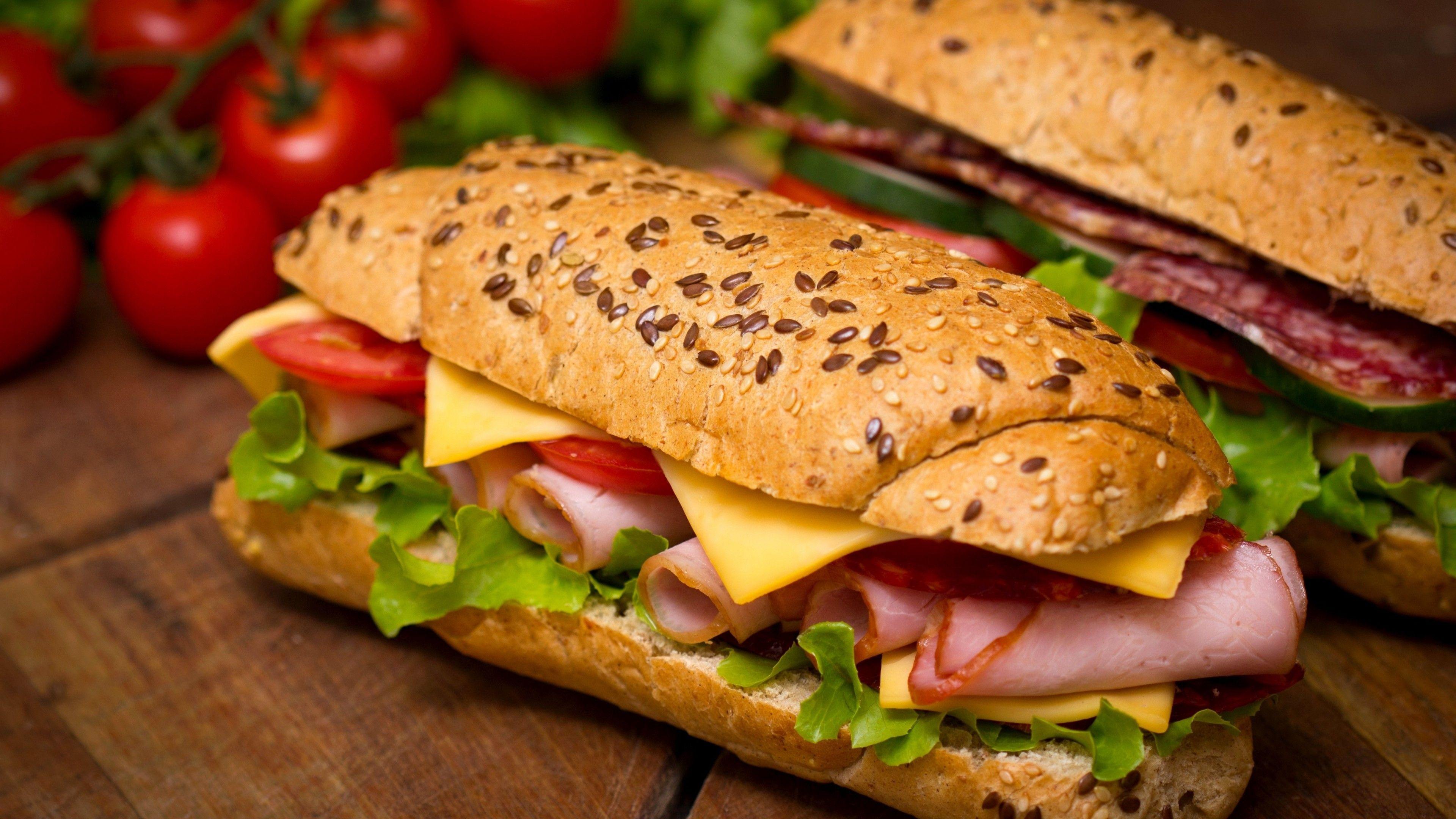 Download 3840x2160 Sandwich, Cheese, Vegetables, Meat, Bread