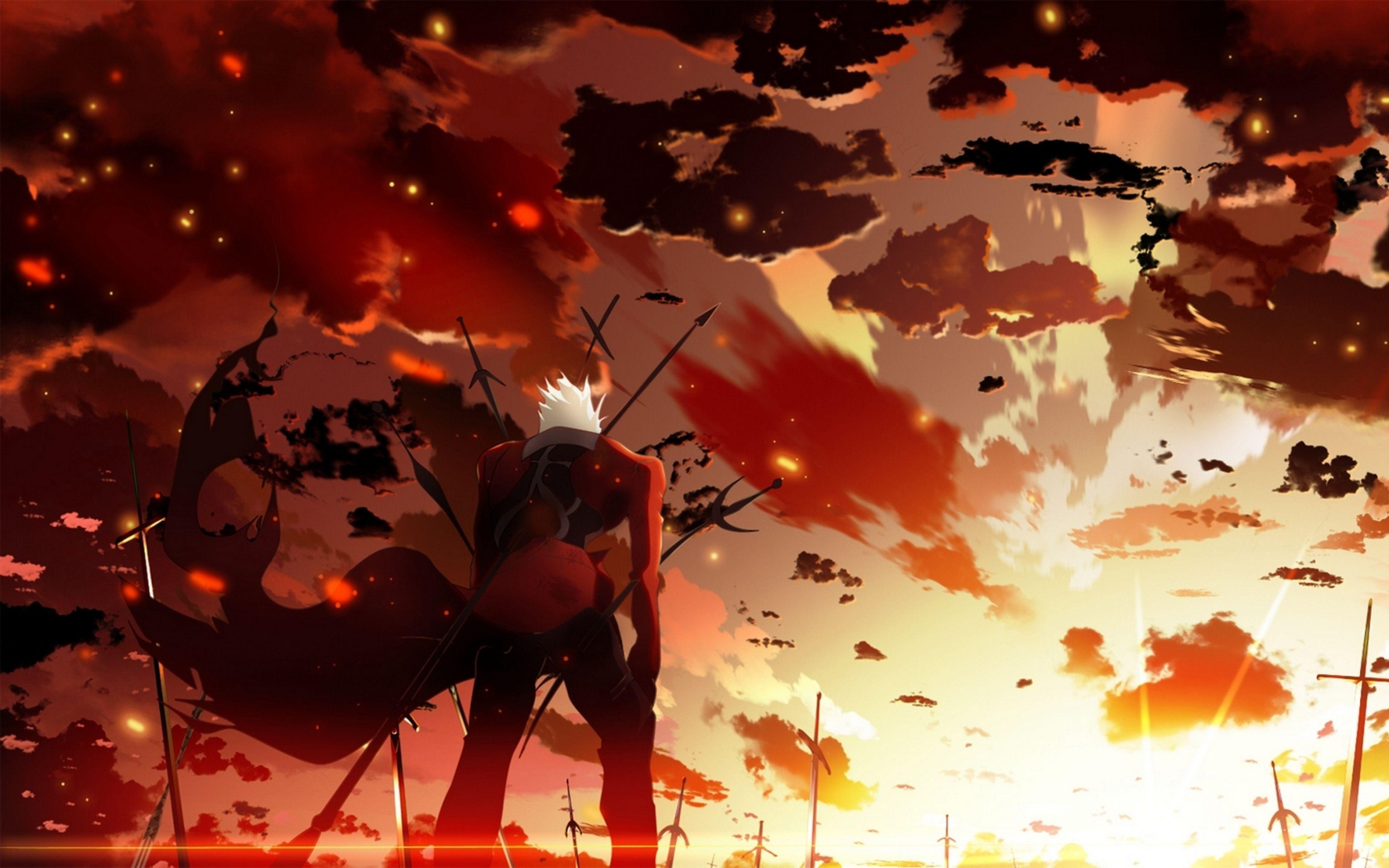 Download Wallpaper 3840x2400 Fate stay night, Archer, Sunset, Man