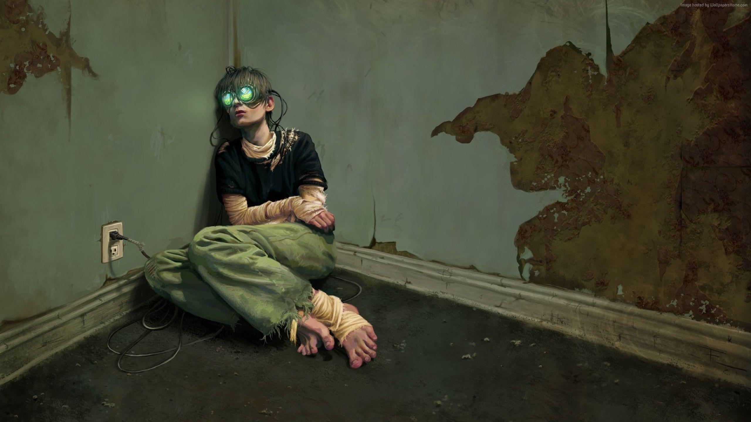 Wallpaper cyberpunk, virtual reality, glass, addict, room, Art