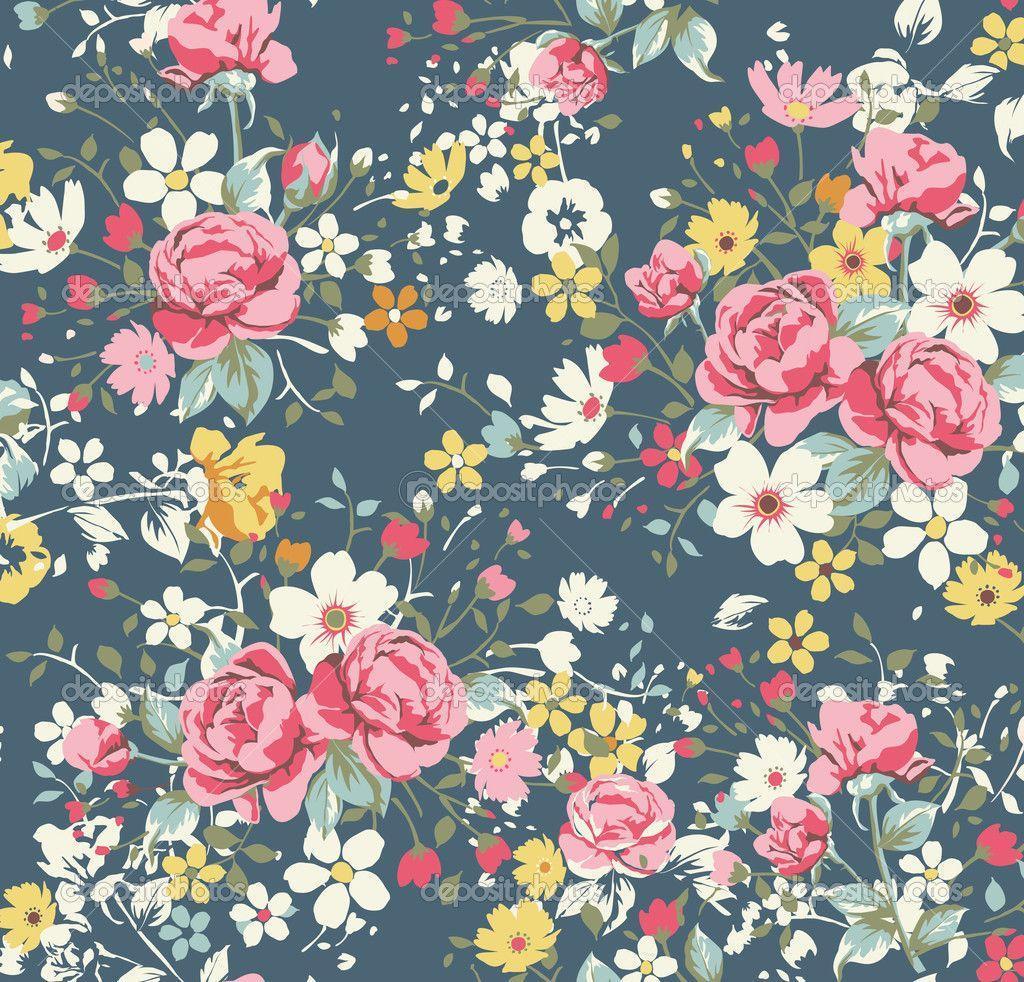 Depositphotos_23226584 Wallpaper Vintage Rose Pattern On Navy